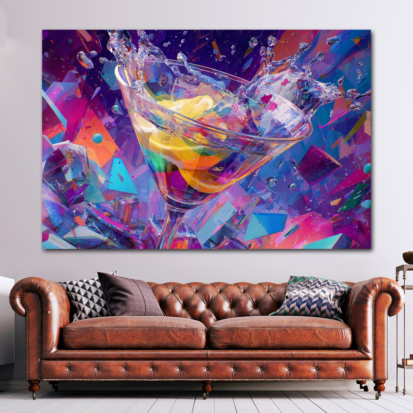 Buntes Glas Zitronen Explosion Eiswürfel Getränk Wandbild