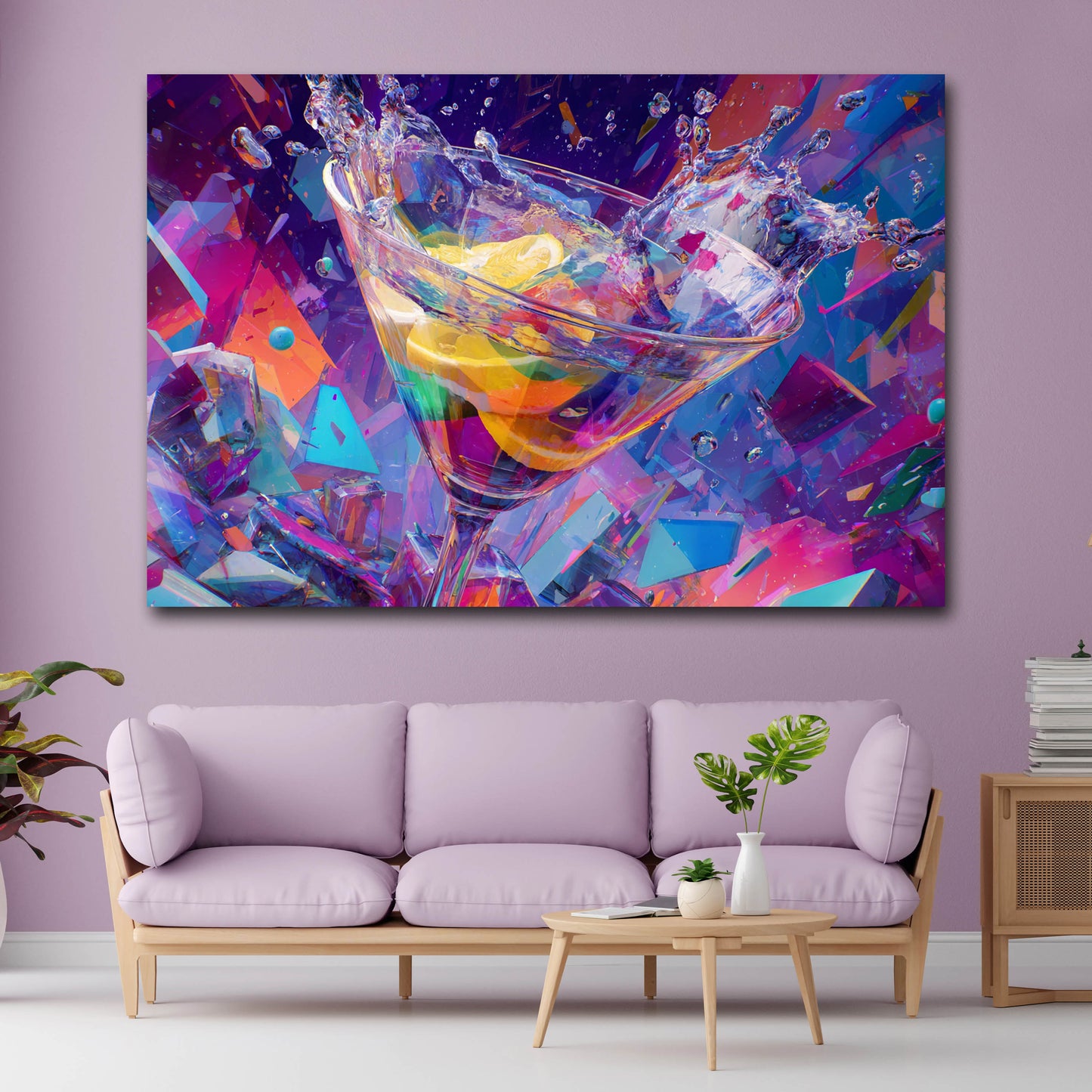 Buntes Glas Zitronen Explosion Eiswürfel Getränk Wandbild