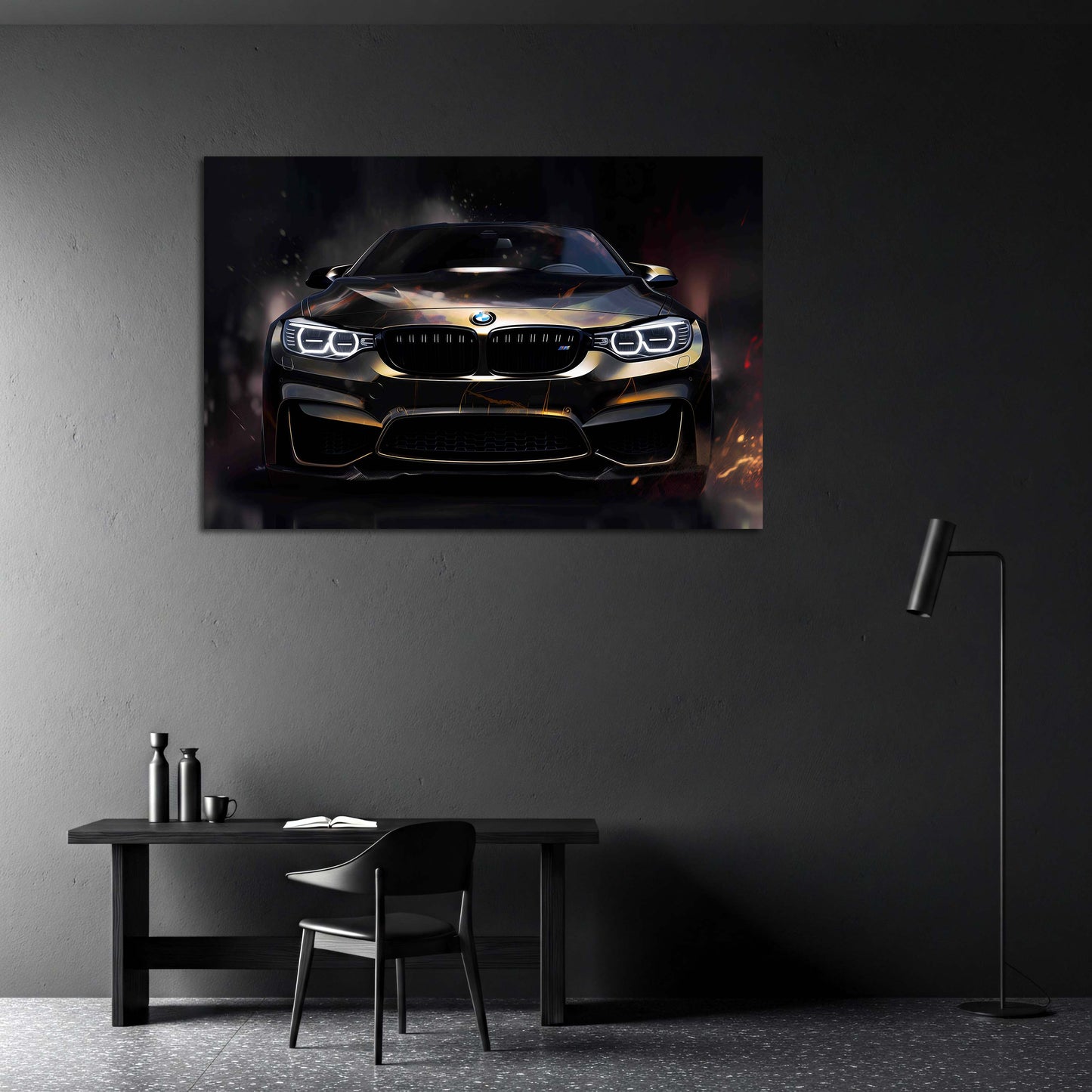 Dunkles Auto BMW mit Lichteffekten Power Look Wandbild