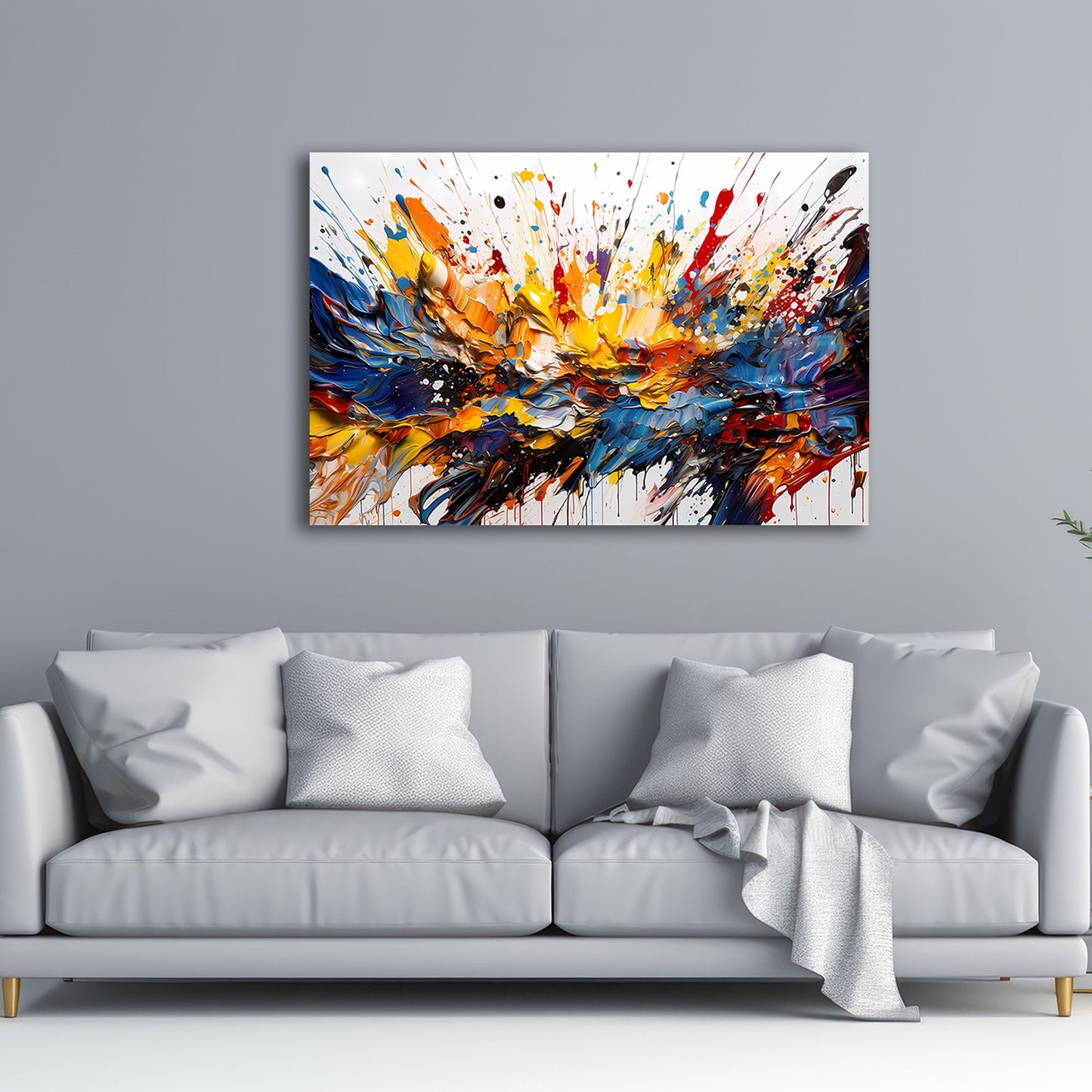 Dynamisches Farbspiel Pop Art auf Weiß Wandbild