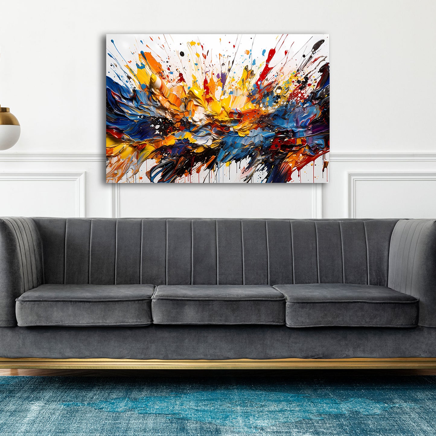 Dynamisches Farbspiel Pop Art auf Weiß Wandbild