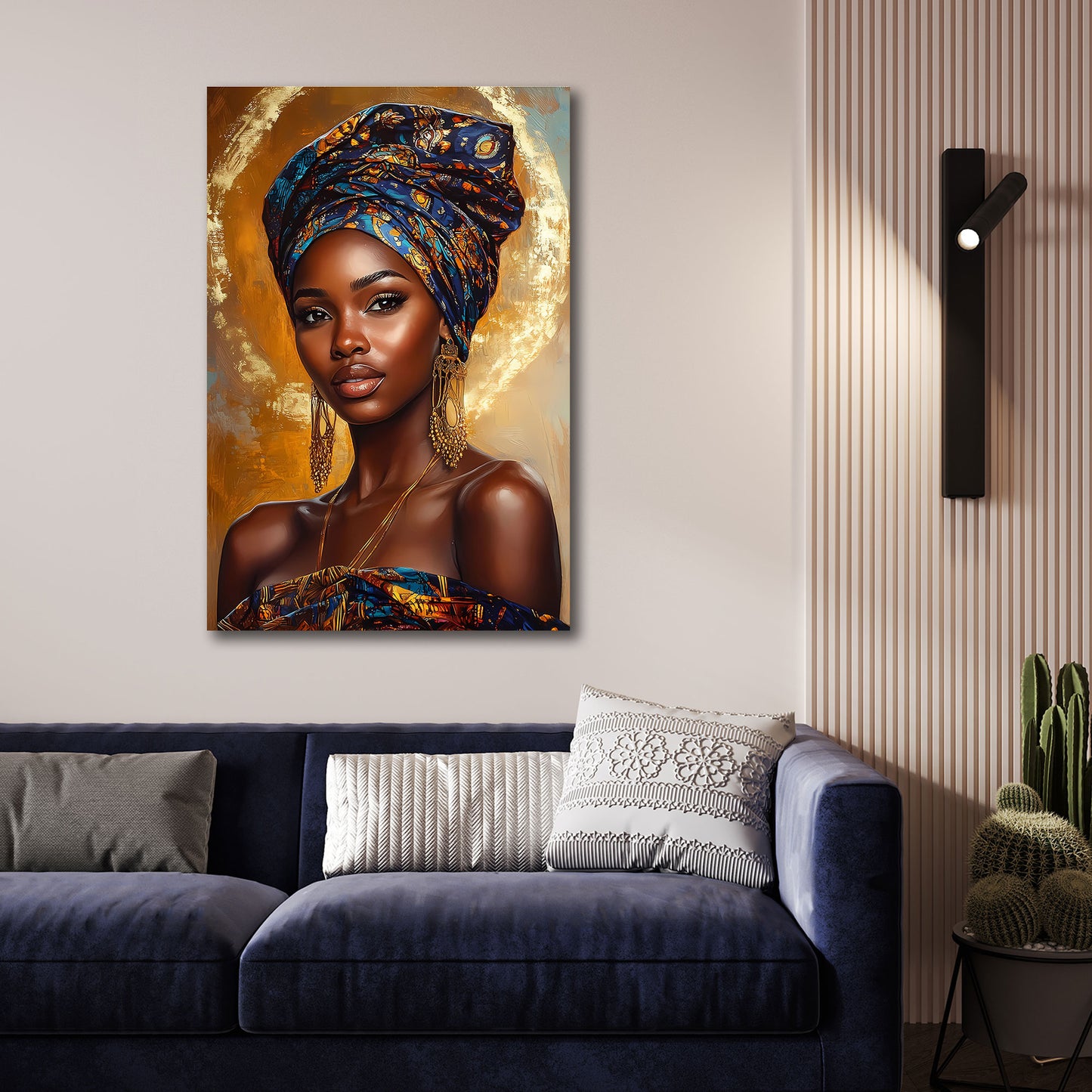 Edle Afrikanerin mit traditionellem Kopfschmuck und Schmuck Wandbild