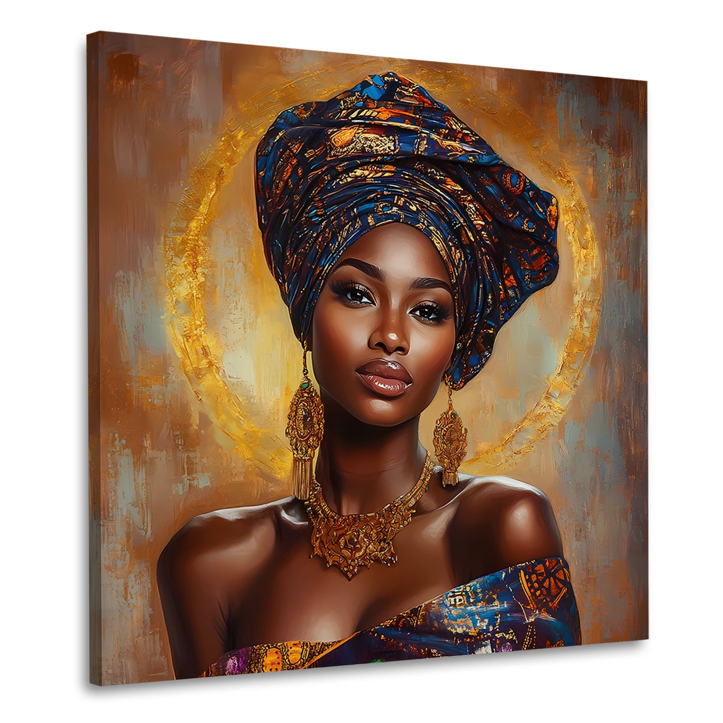 Edle Afrikanische Frau mit farbenprächtigem Turban Wandbild