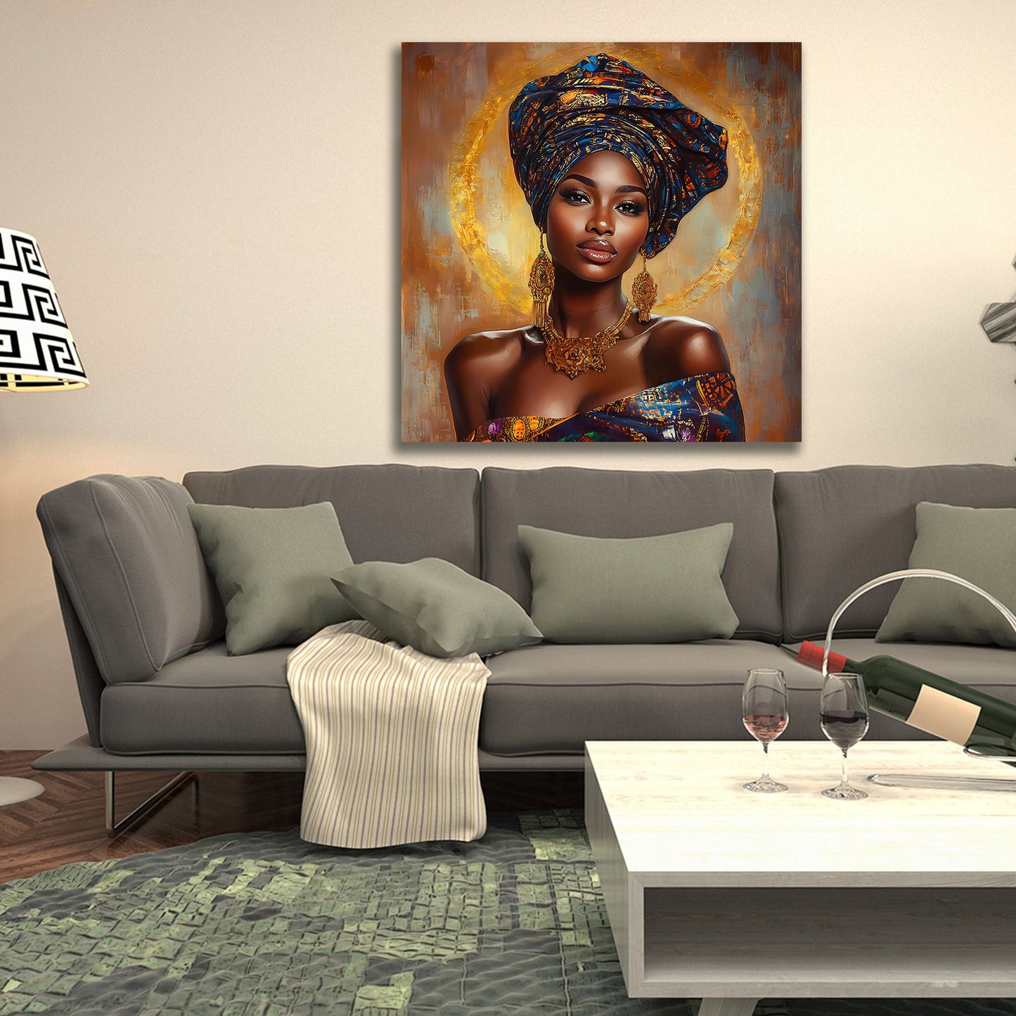Edle Afrikanische Frau mit farbenprächtigem Turban Wandbild