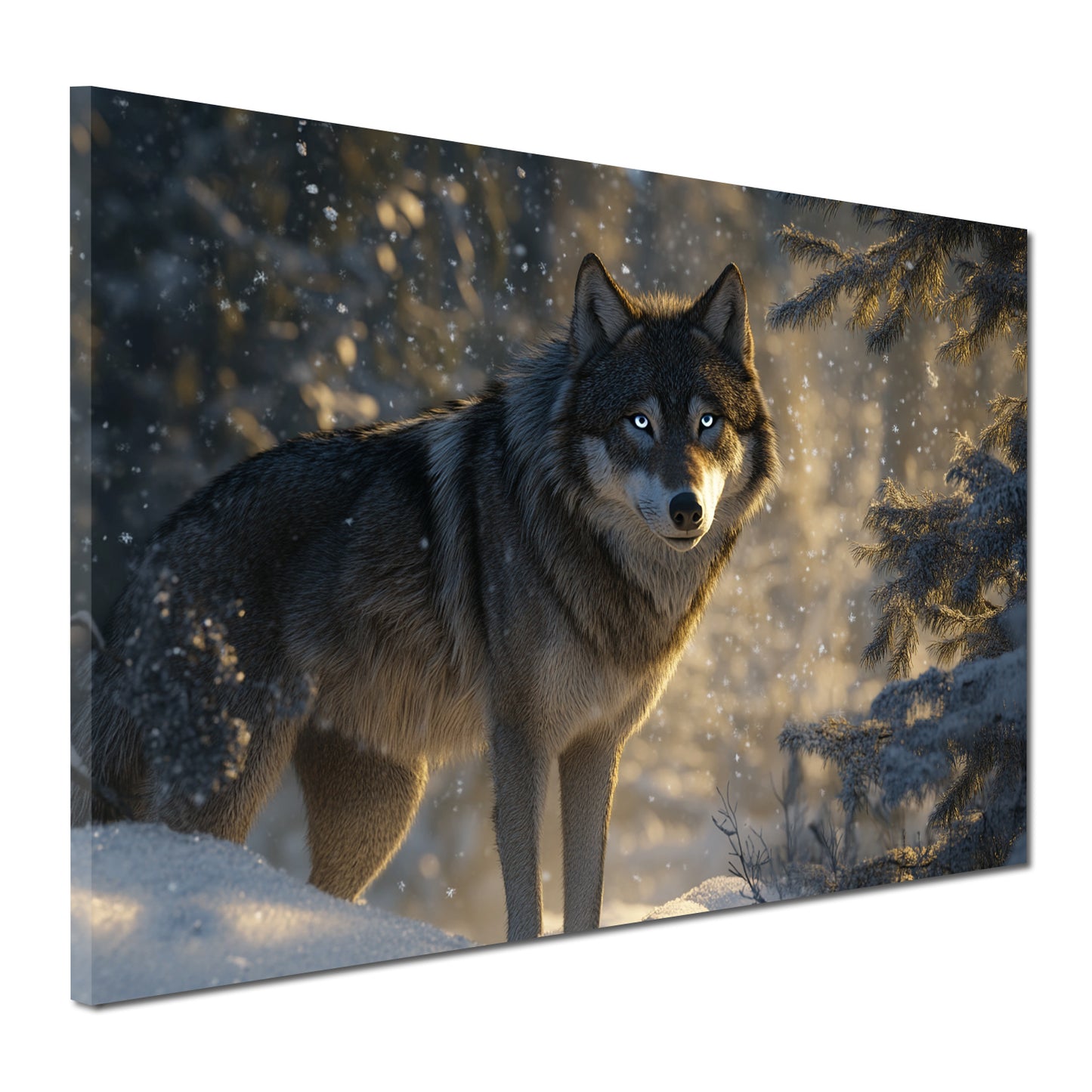 Einsamer Wolf im Schnee mit Sonnenlicht Wandbild