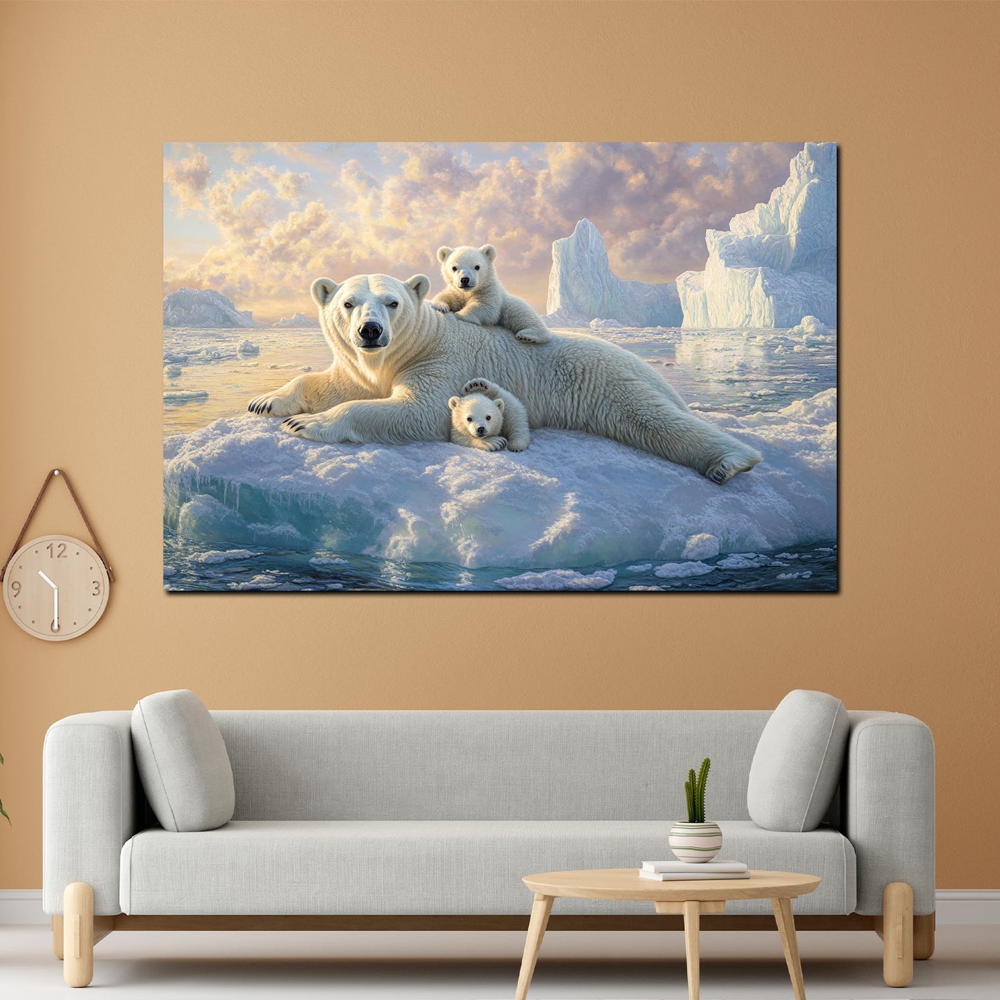 Eisbär mit Jungtieren Eis Natur Wandbild