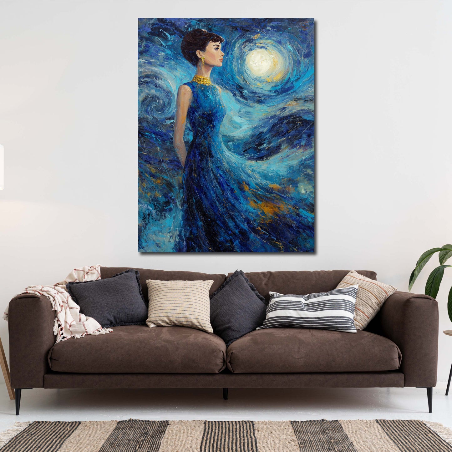 Elegante Audrey Impressionismus Blaue Wirbel Wandbild