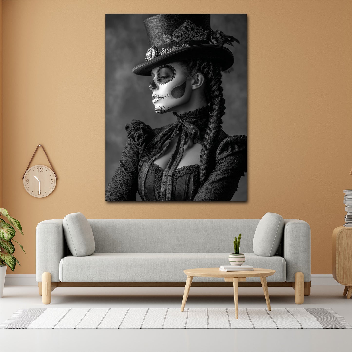 Elegante La Catrina Frau mit Totenschminke Wandbild