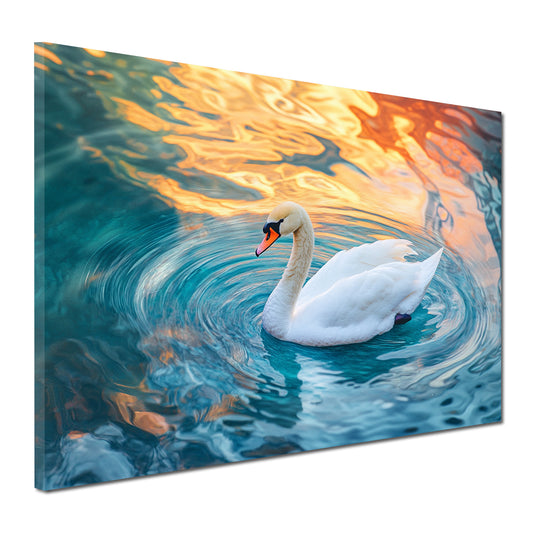 Eleganter Schwan Sonnenlicht Spiegelung See Wandbild
