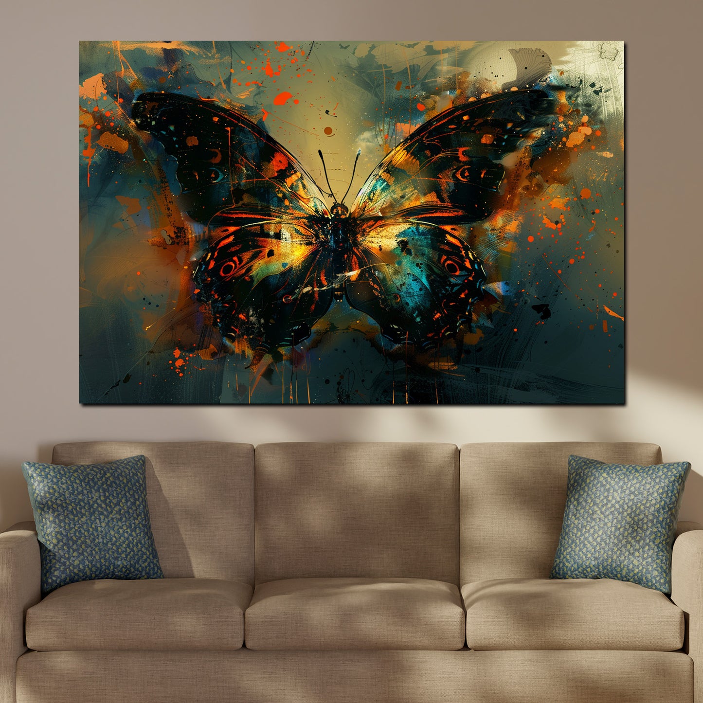 Fantasie Schmetterling mit Farbexplosion Wandbild