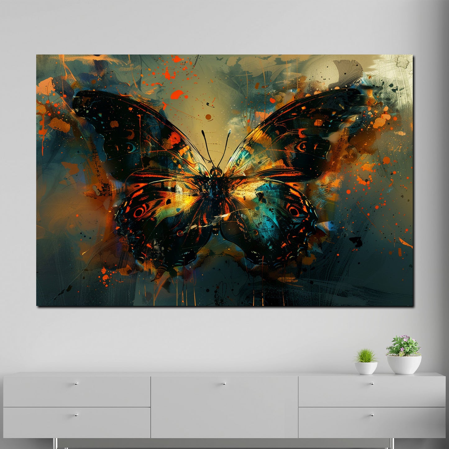 Fantasie Schmetterling mit Farbexplosion Wandbild
