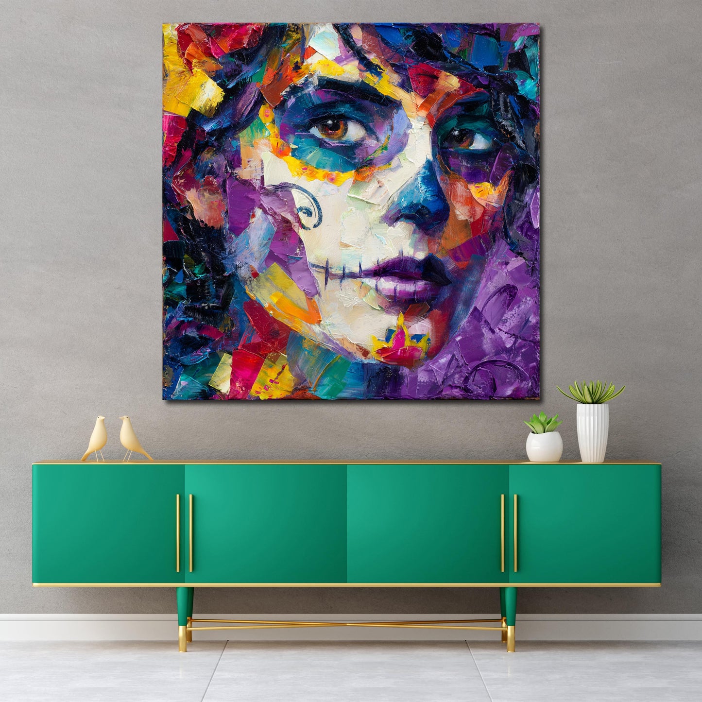 Farbenfrohe La Catrina Mexiko Totenkopf Wandbild