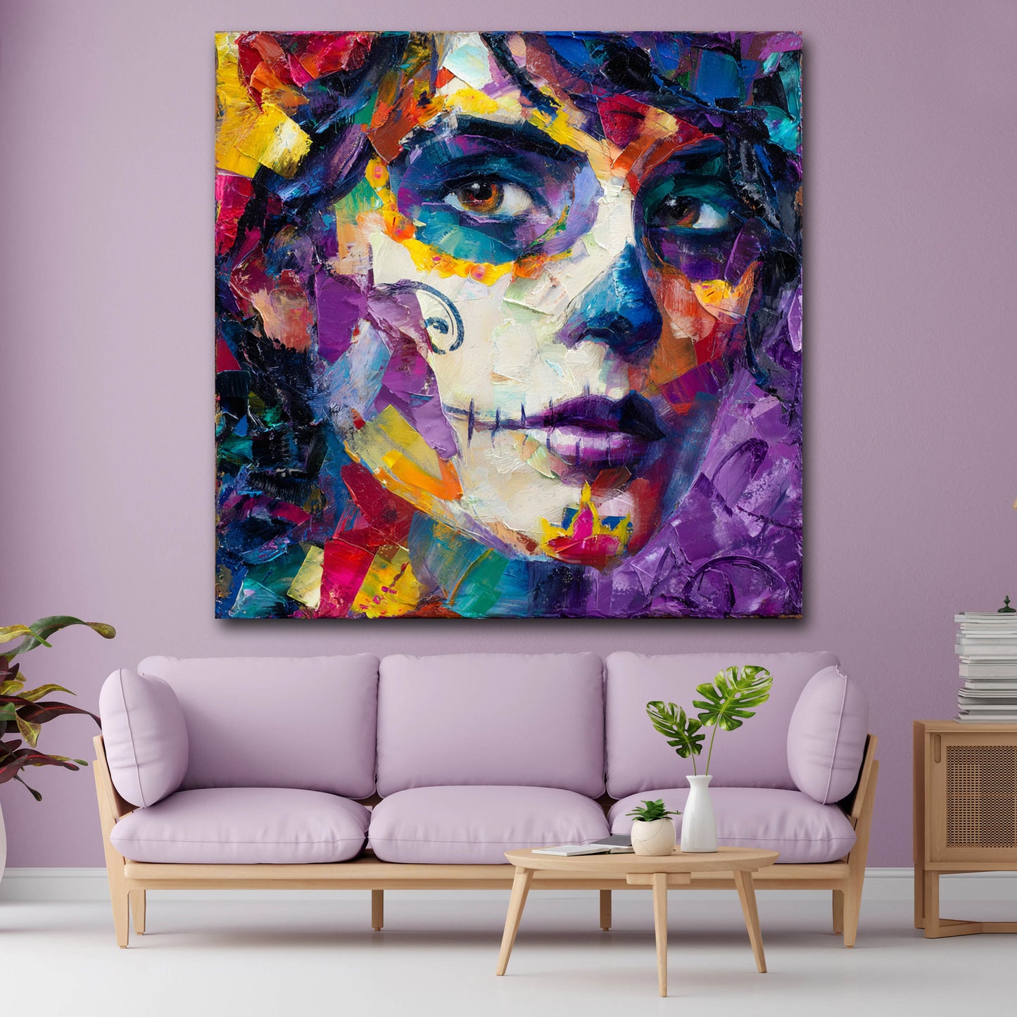 Farbenfrohe La Catrina Mexiko Totenkopf Wandbild