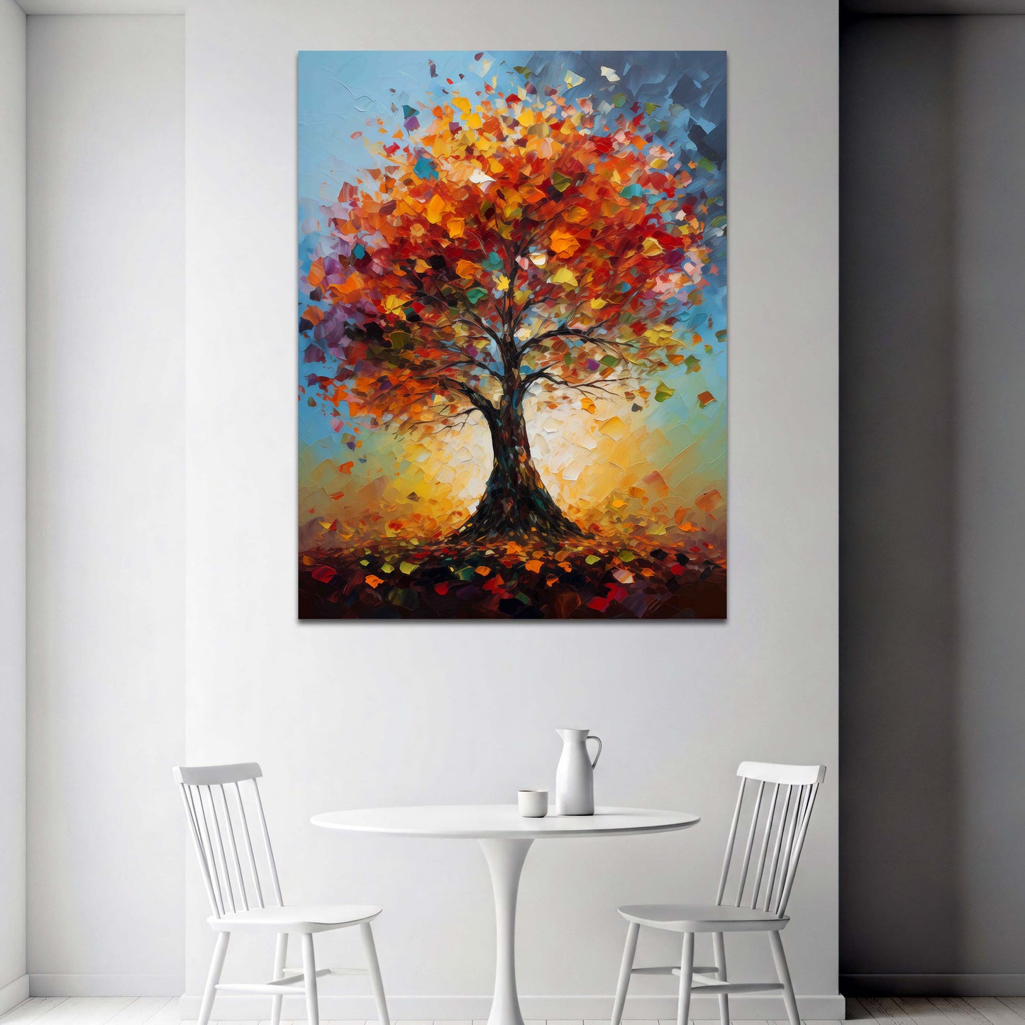Farbenfroher Herbstbaum in abstrakter Malerei Wandbild