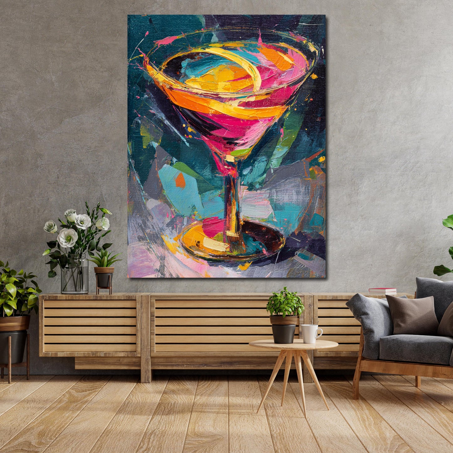 Farbenfrohes Getränk Glas Gemälde Wandbild