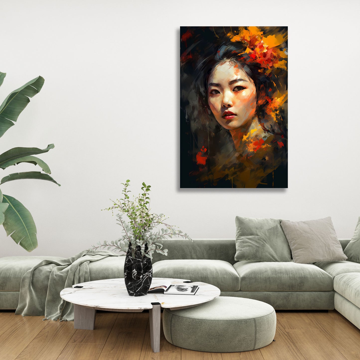 Frauengesicht mit emotionaler Tiefe abstrakt Wandbild