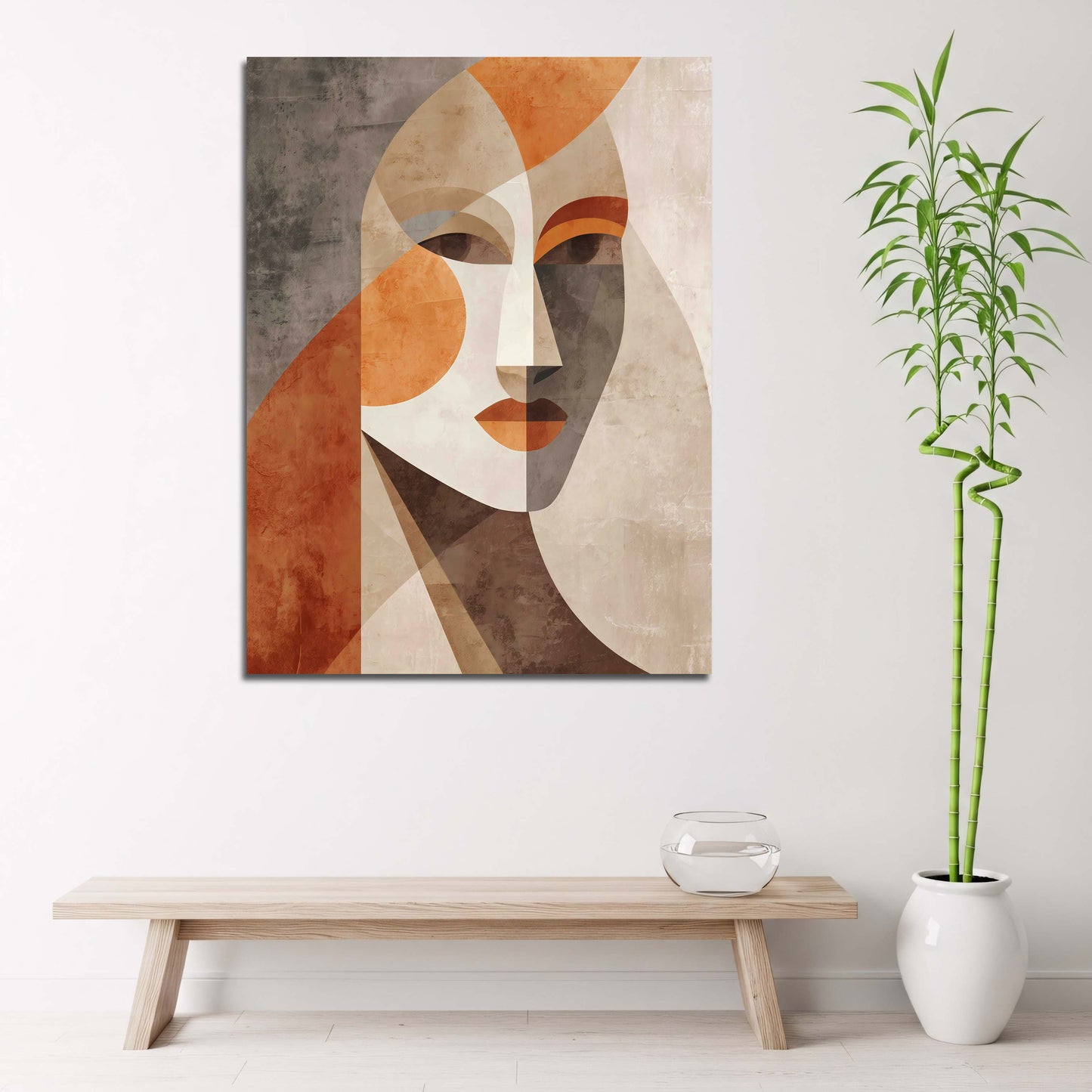 Frauenporträt Formen warme Farben Retro Stil Wandbild
