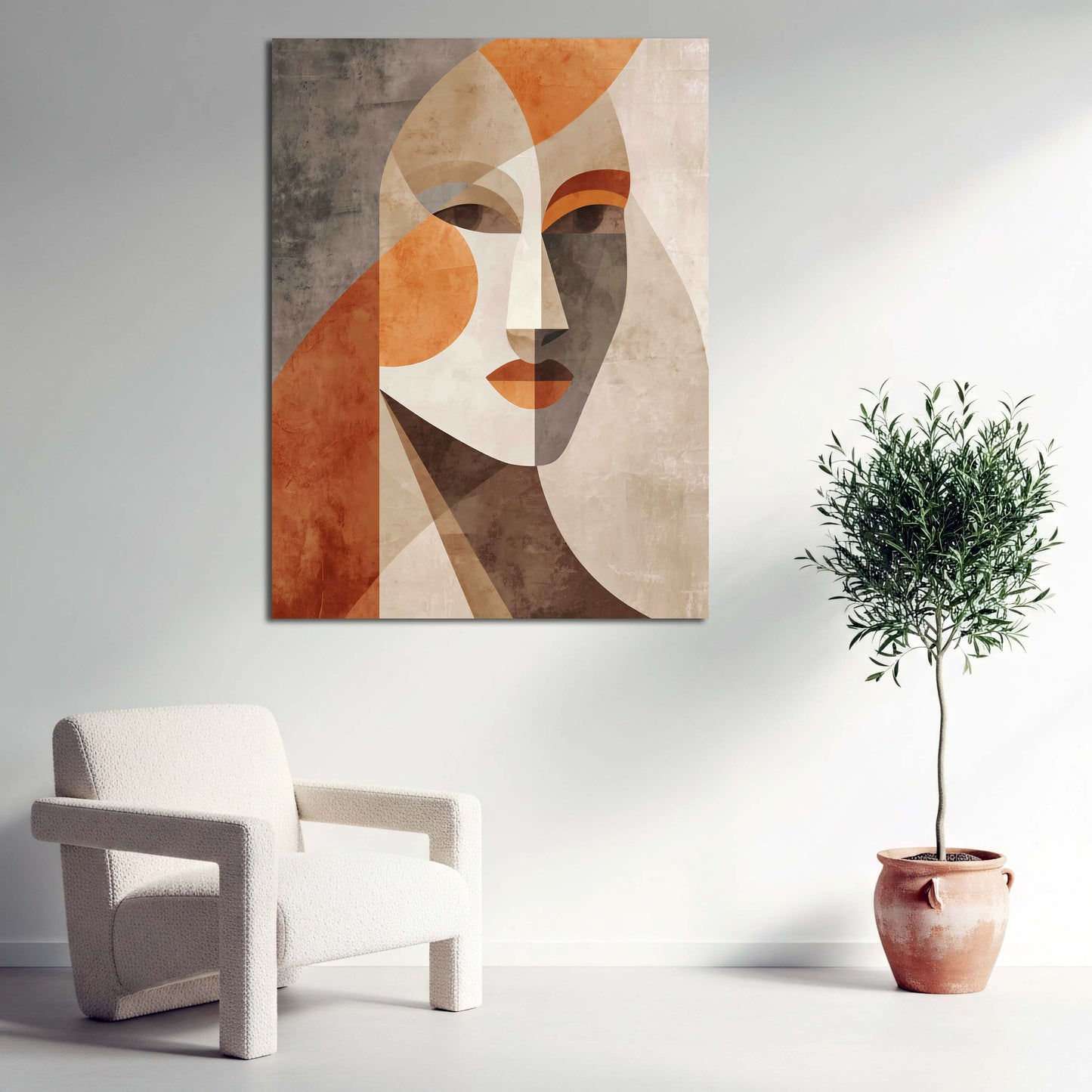 Frauenporträt Formen warme Farben Retro Stil Wandbild