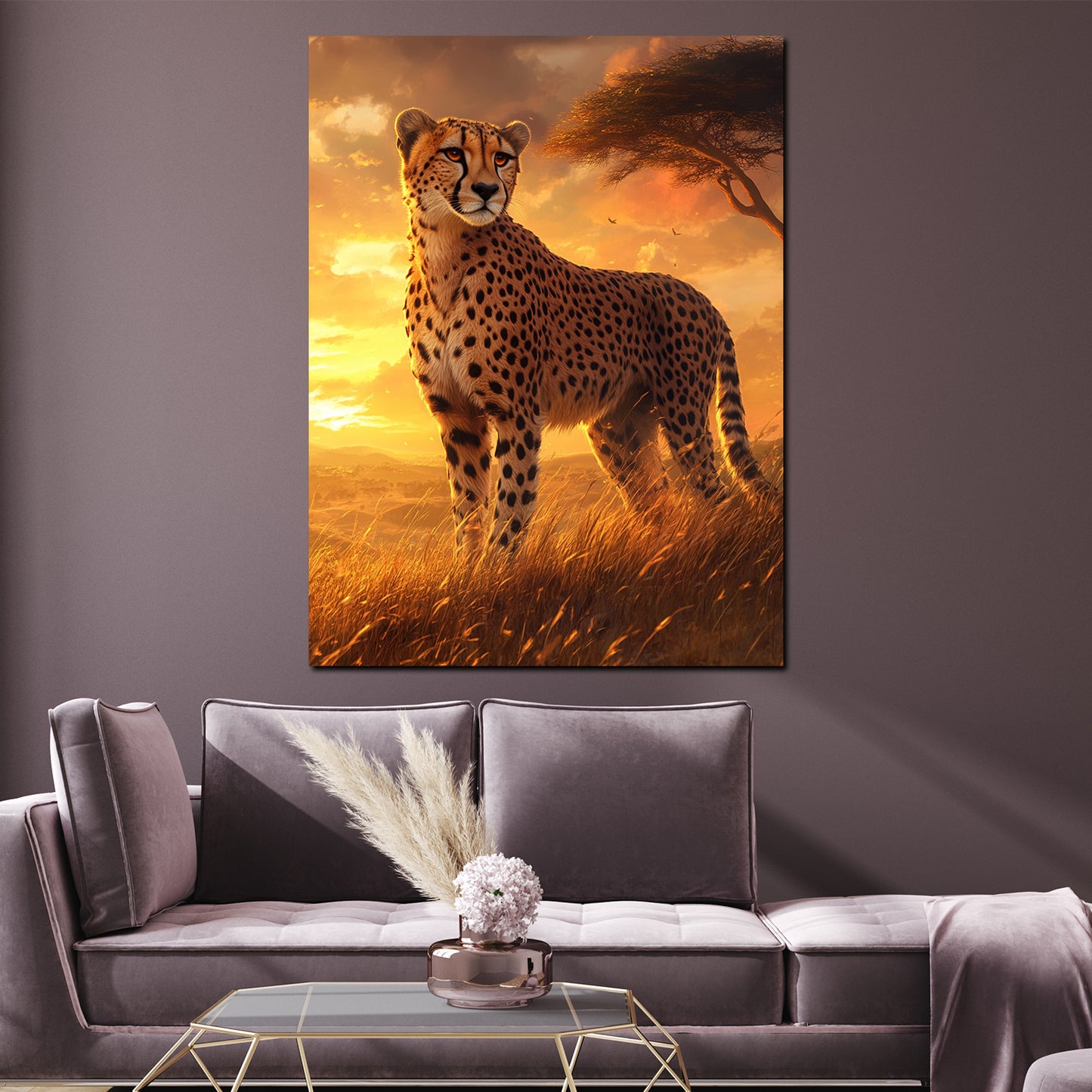 Gepard im Sonnenuntergang Afrika Wandbild