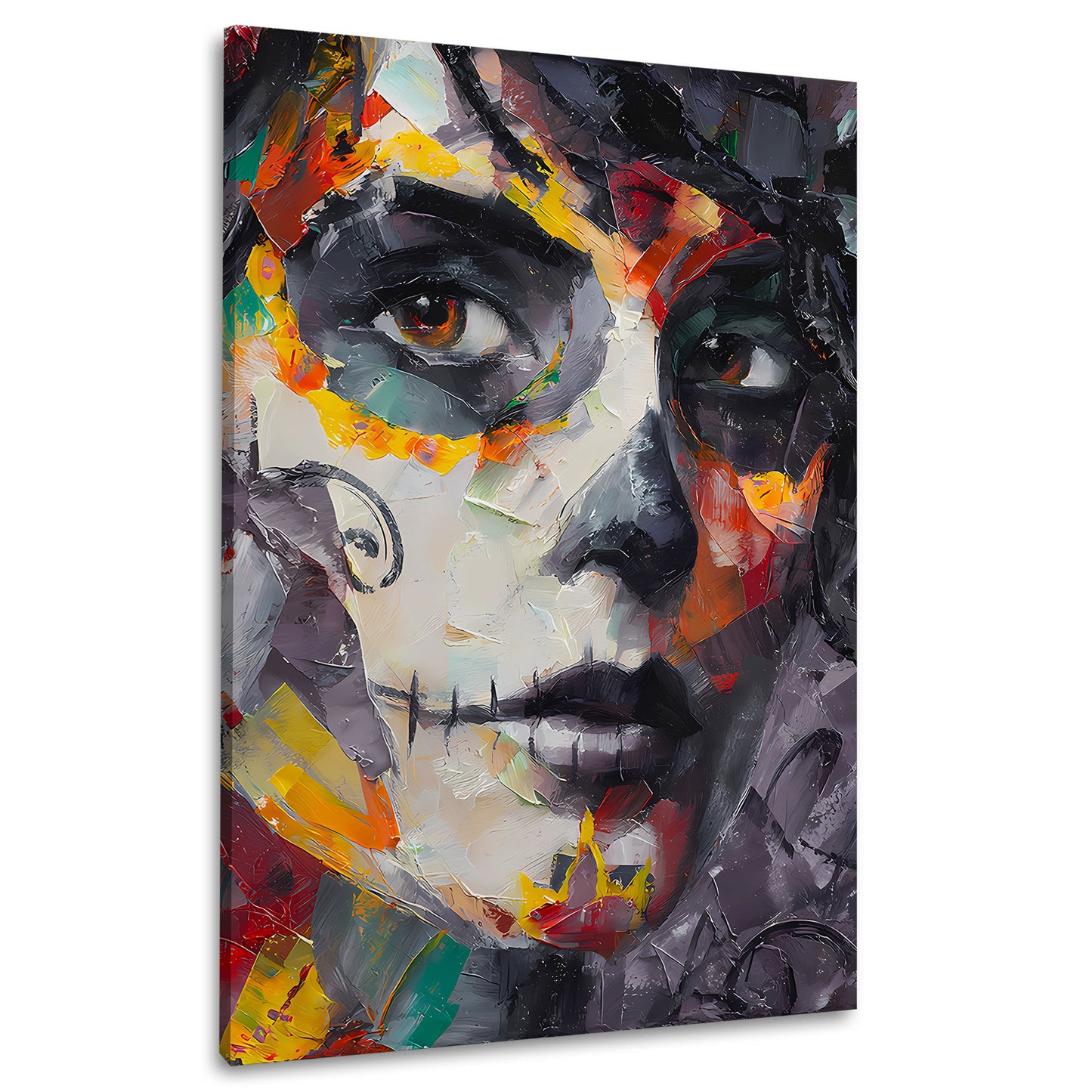 Gesicht mit Totenschminke kräftige Pinseltechnik Wandbild