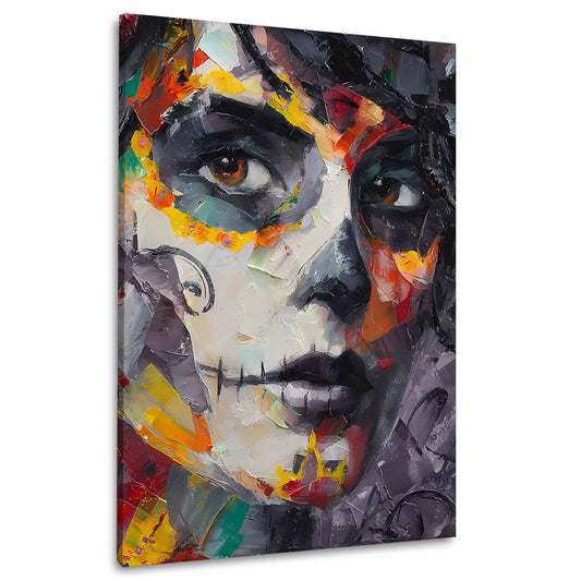 Gesicht mit Totenschminke kräftige Pinseltechnik Wandbild