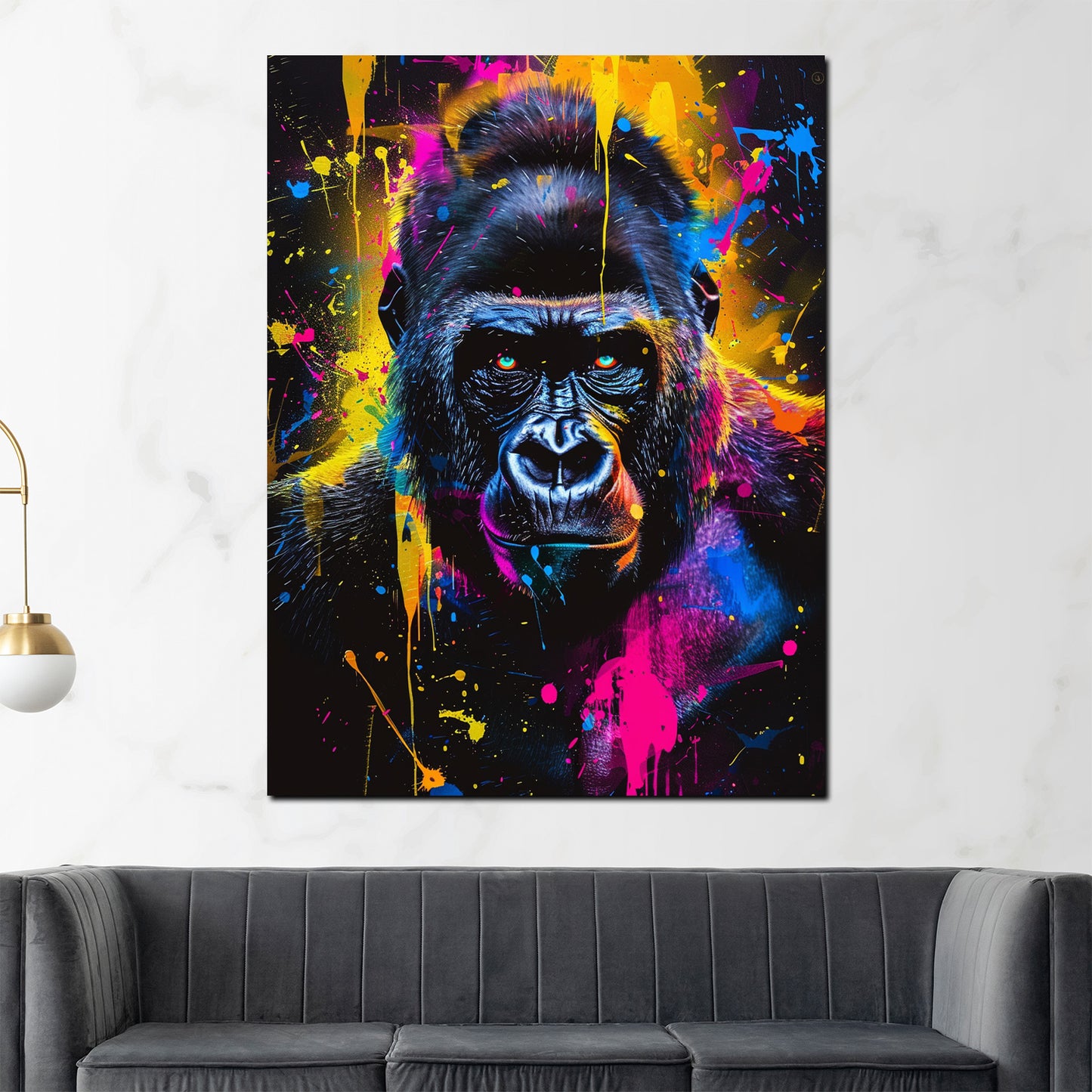 Gorilla Ausdruck Pop Art kräftige Farben Wandbild