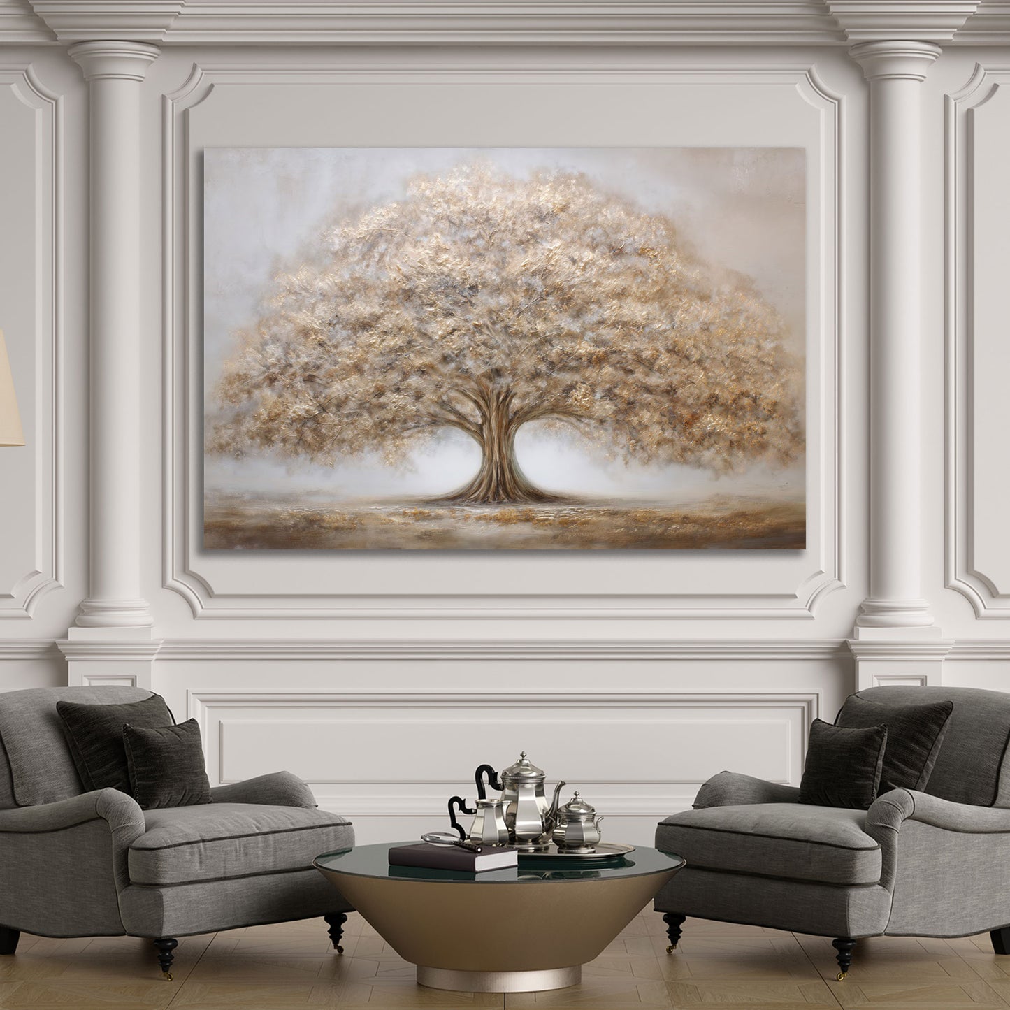 Großer Baum mit goldener Krone elegante Natur Wandbild