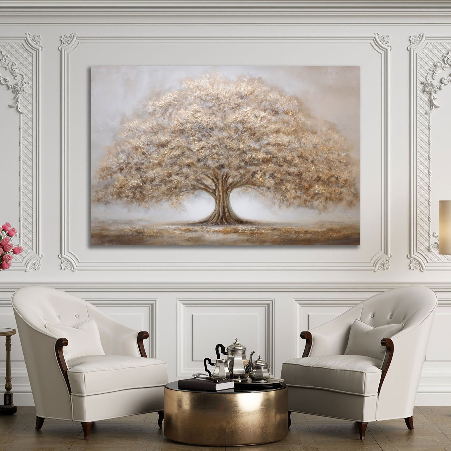 Großer Baum mit goldener Krone elegante Natur Wandbild