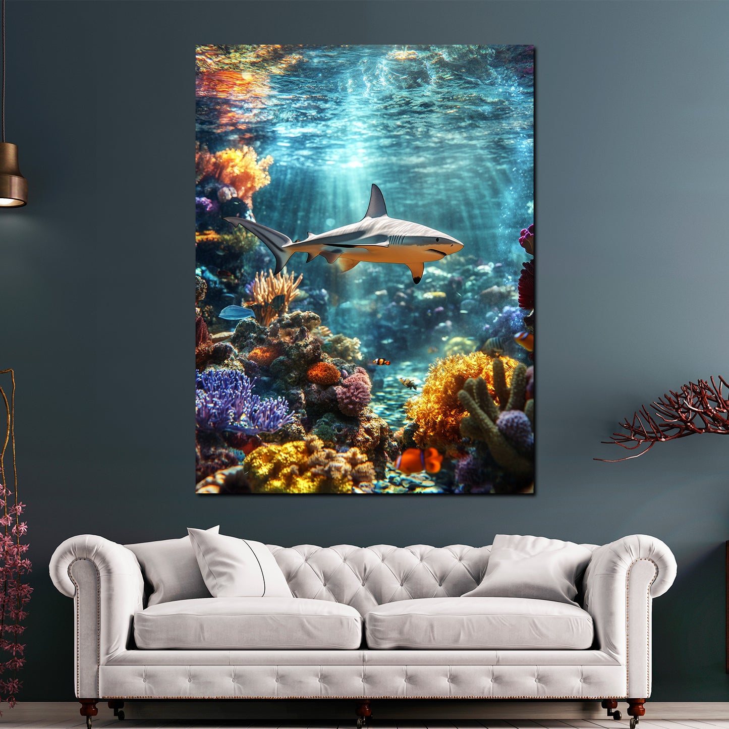 Hai Unterwasser mit Sonnenlicht Wandbild