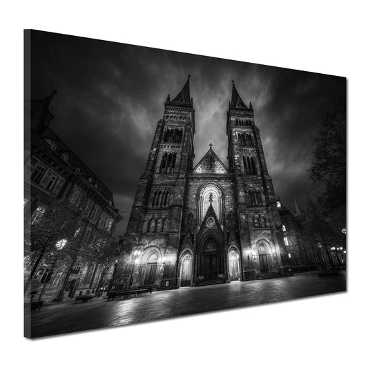 Kirche Wiesbaden Doppeltürme Nachtaufnahme schwarz weiß Wandbild