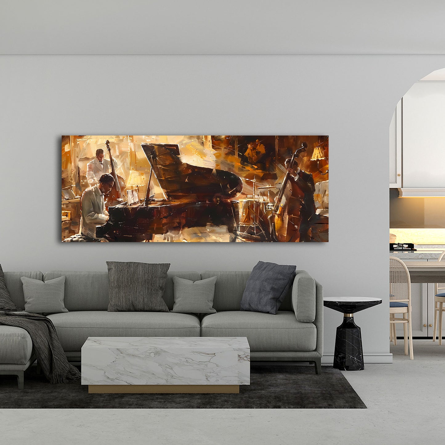 Live Musik Szene Ölmalerei mit Piano und Bass Wandbild