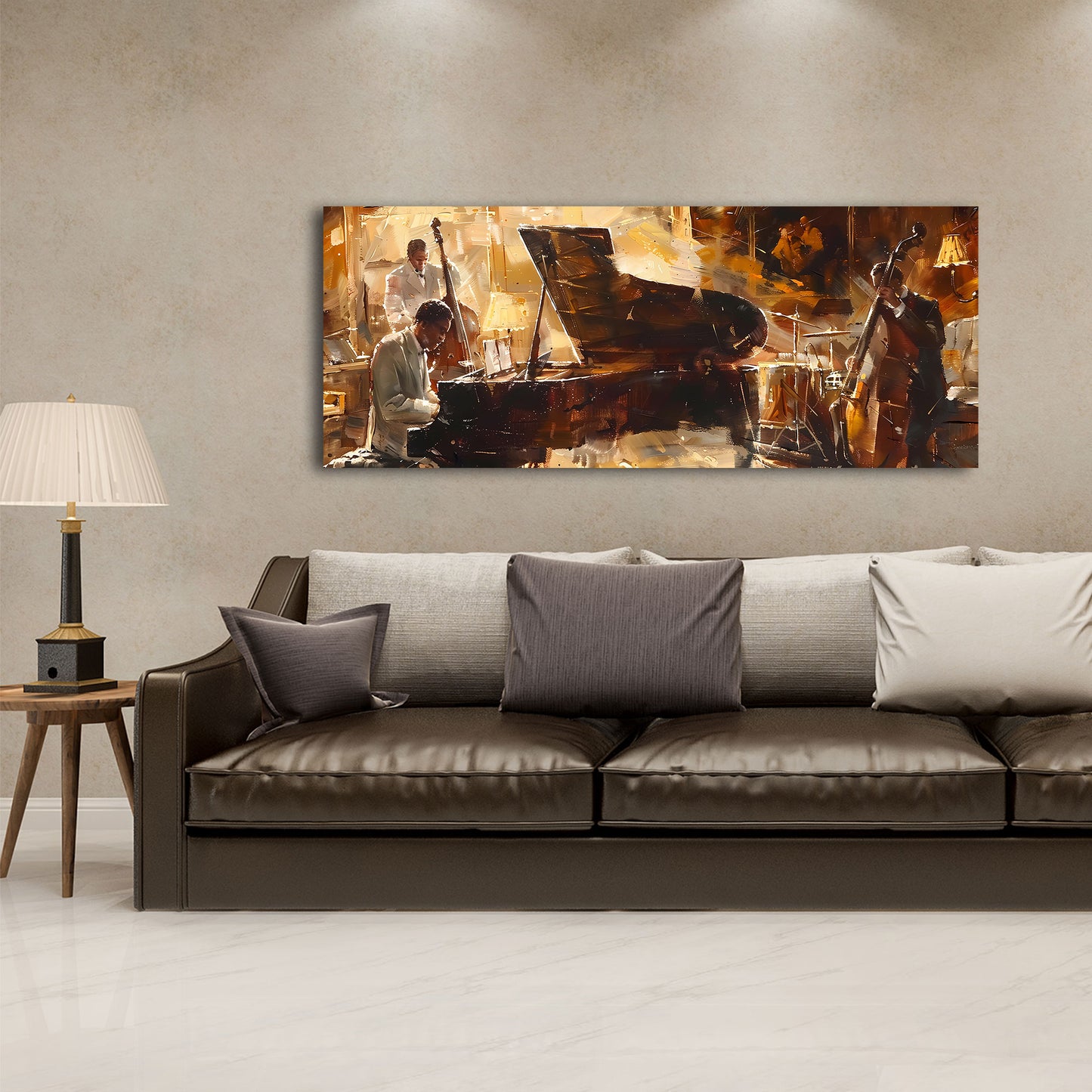 Live Musik Szene Ölmalerei mit Piano und Bass Wandbild
