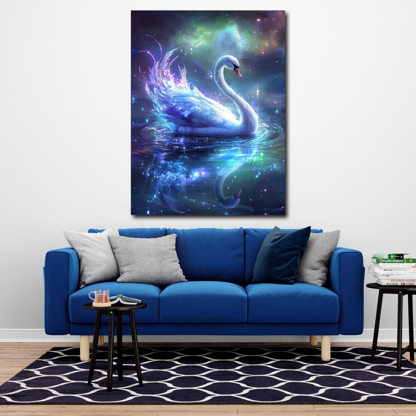 Magischer Schwan leuchtende Federn Nachtsee Wandbild