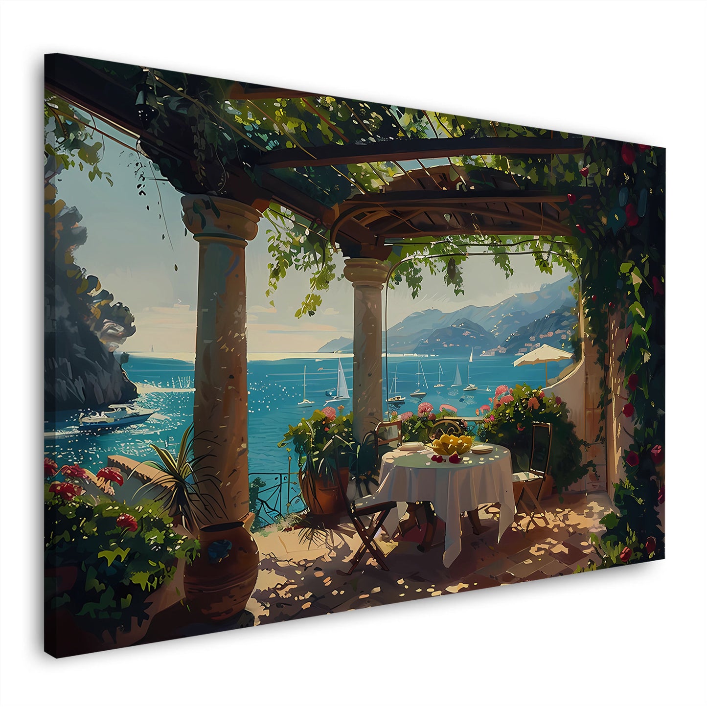 Italien mediterrane Idylle Segelboote Pergola Wandbild