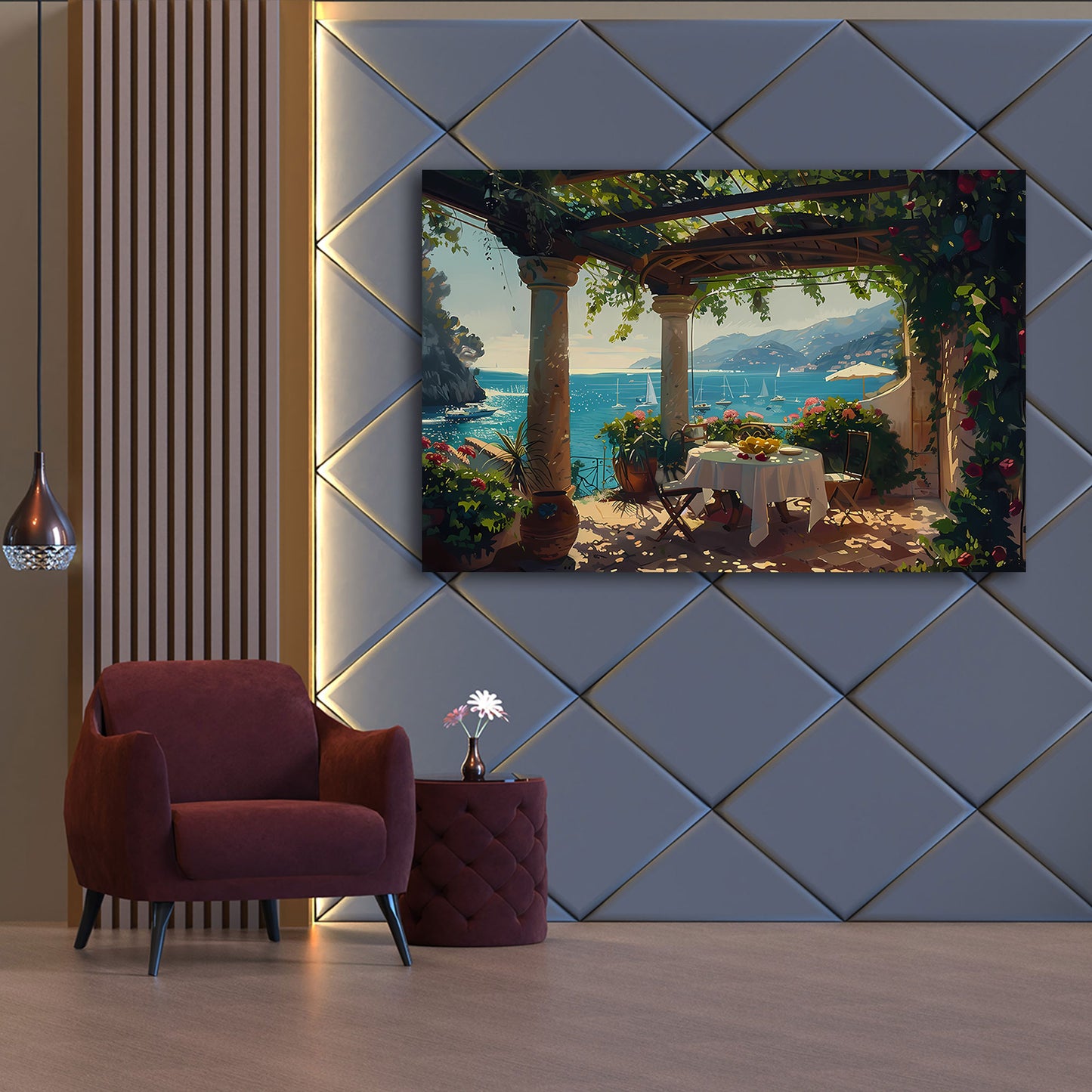 Italien mediterrane Idylle Segelboote Pergola Wandbild