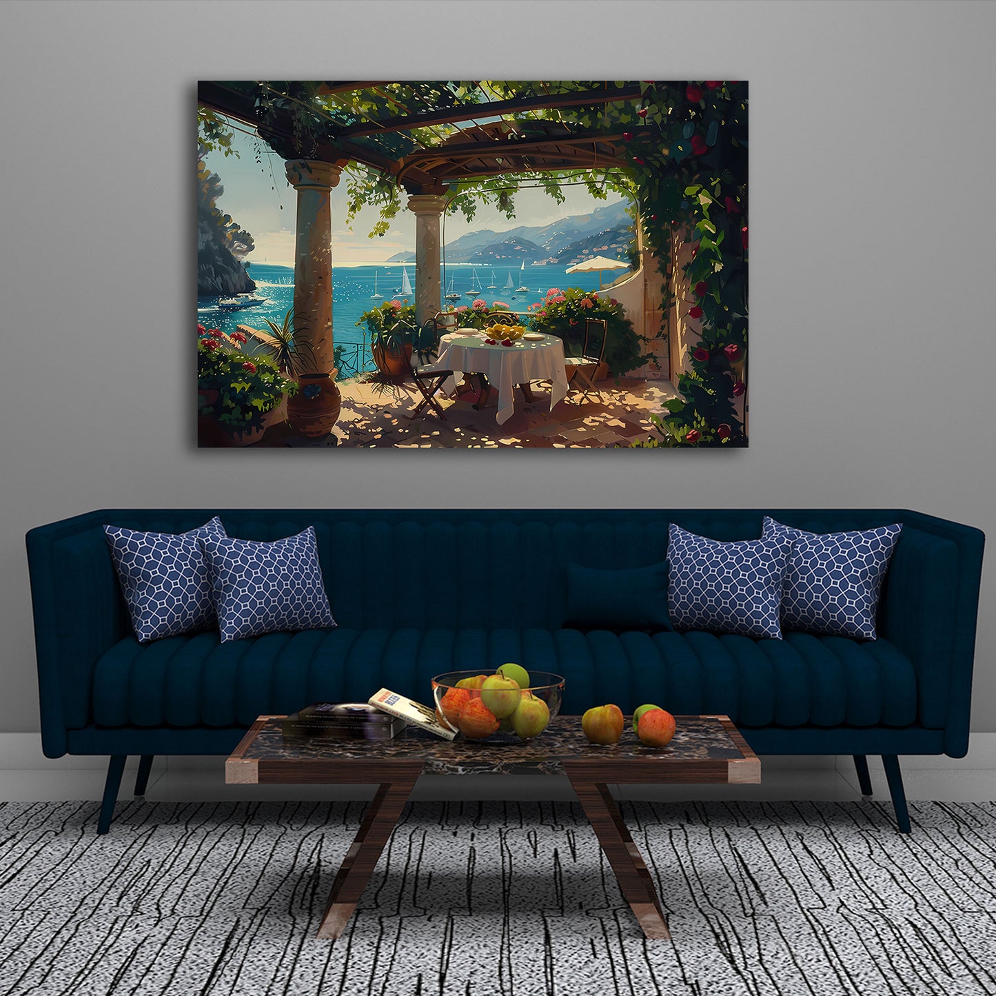 Italien mediterrane Idylle Segelboote Pergola Wandbild