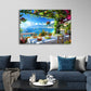 Italien Toscana mediterrane Landschaft Blumen und Segelboote Wandbild