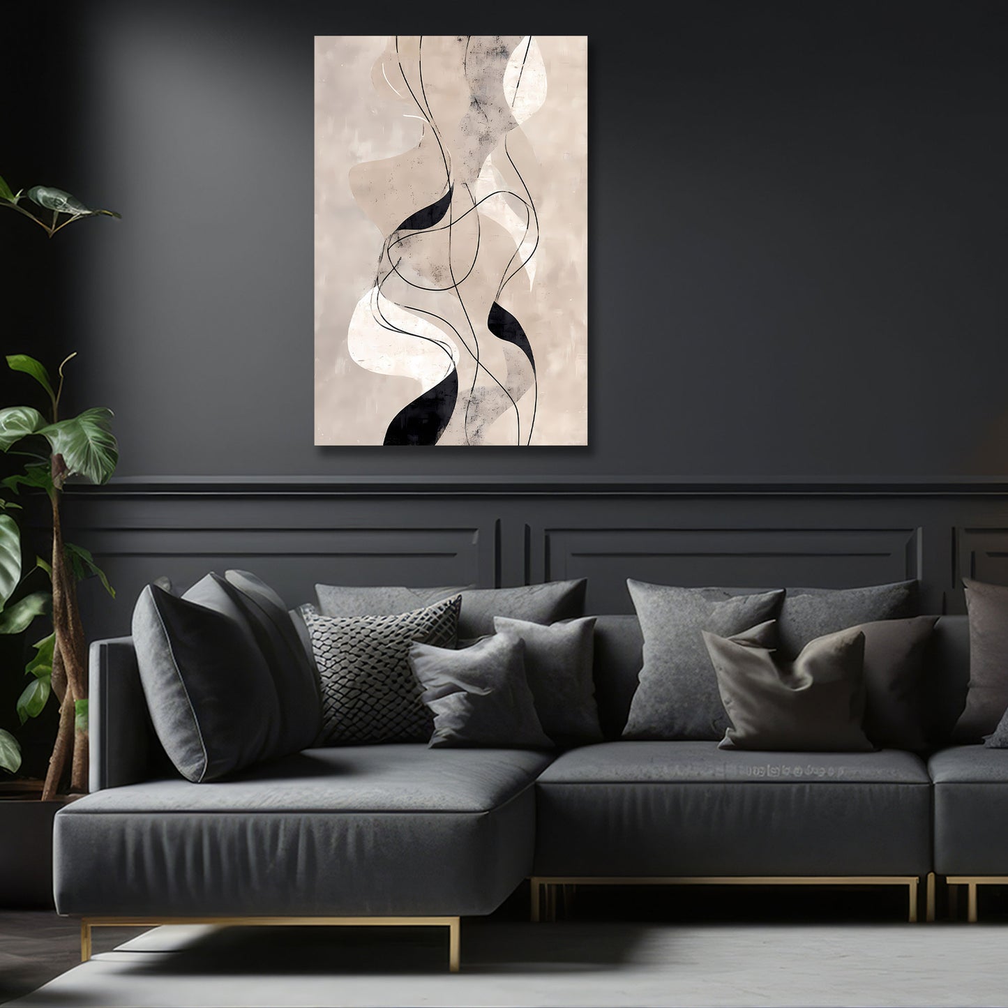 Minimalistische Formen und Kurven in Naturtönen Wandbild