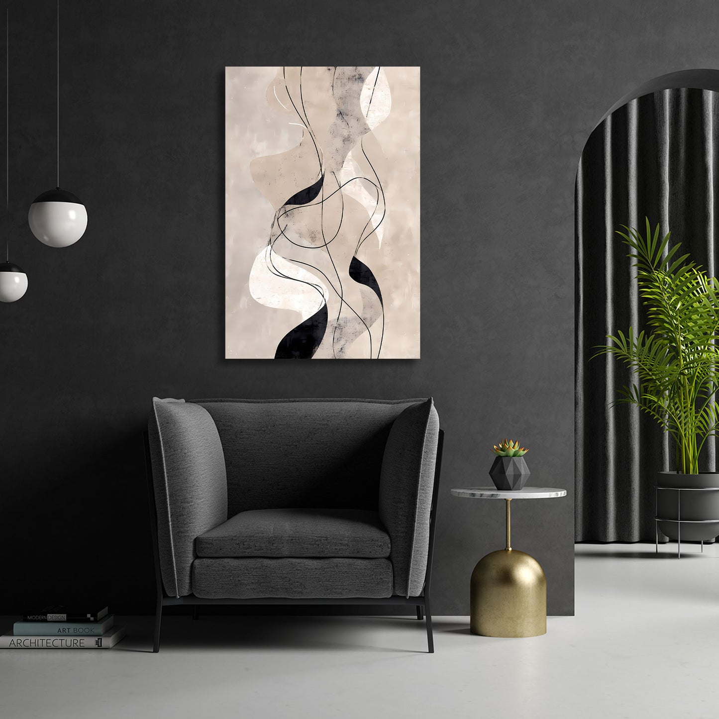 Minimalistische Formen und Kurven in Naturtönen Wandbild