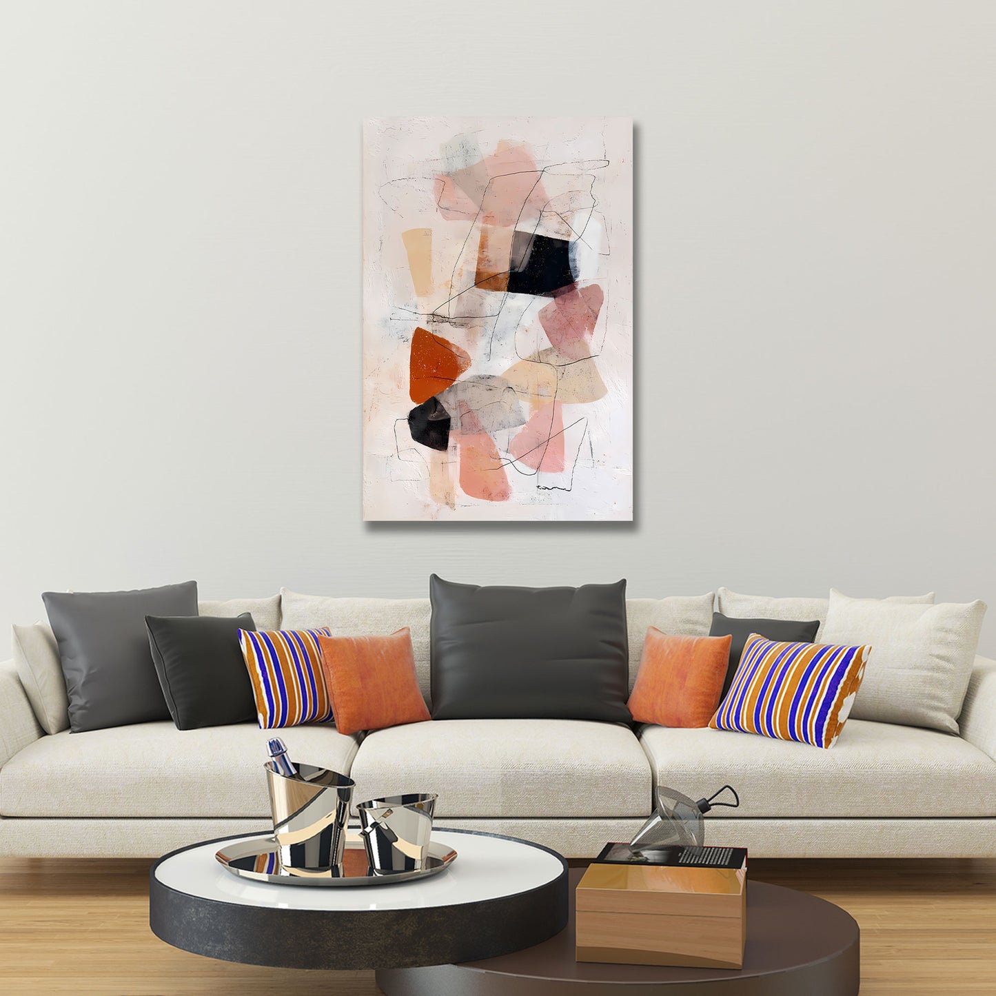 Minimalistische Liniengrafik mit sanften Farbtönen Wandbild