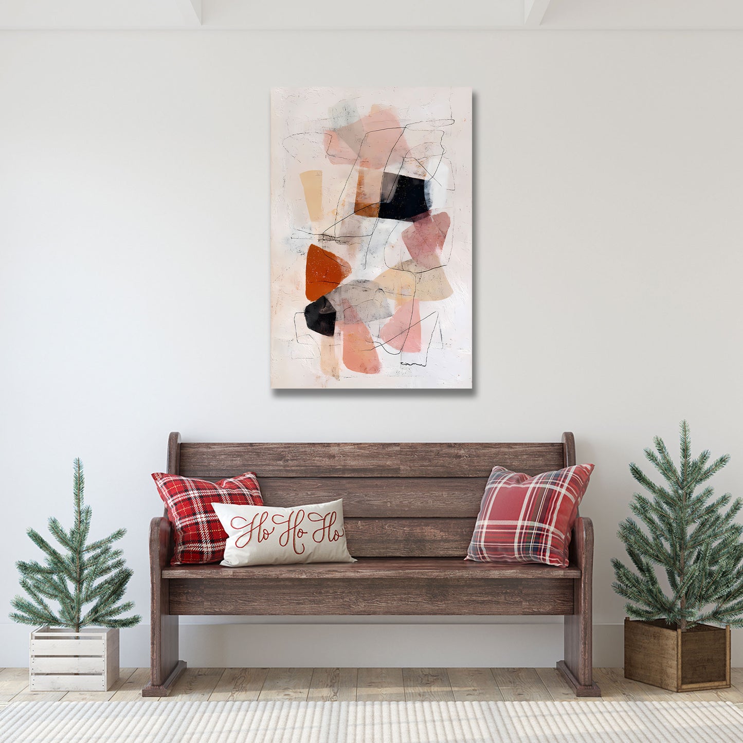 Minimalistische Liniengrafik mit sanften Farbtönen Wandbild