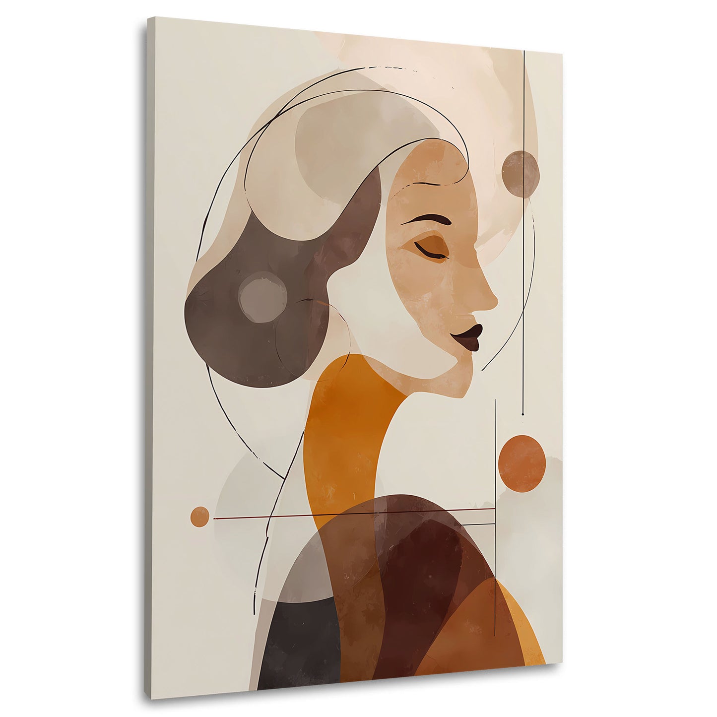 Minimalistische Profilansicht Frau in warmen Farben Wandbild