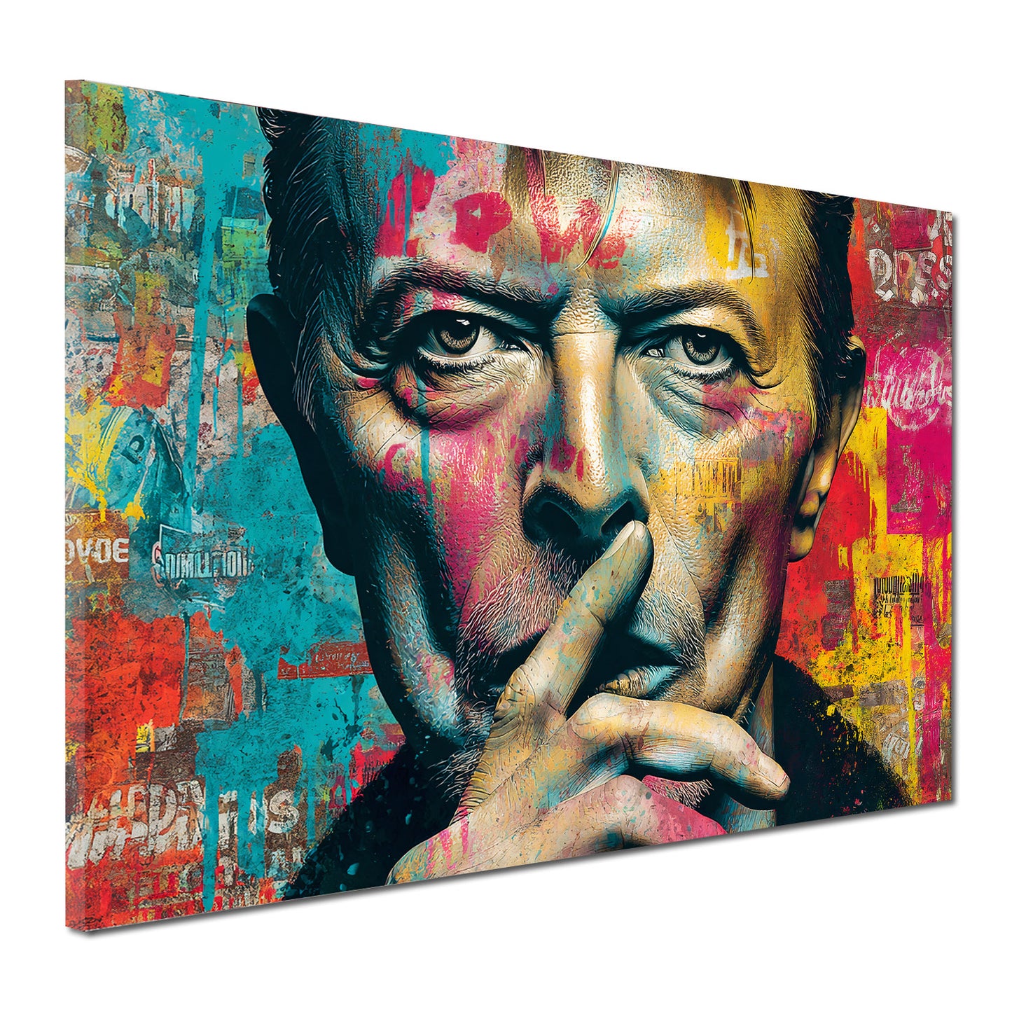 Pop Art Bowie Porträt mit Fingerzeichen Wandbild