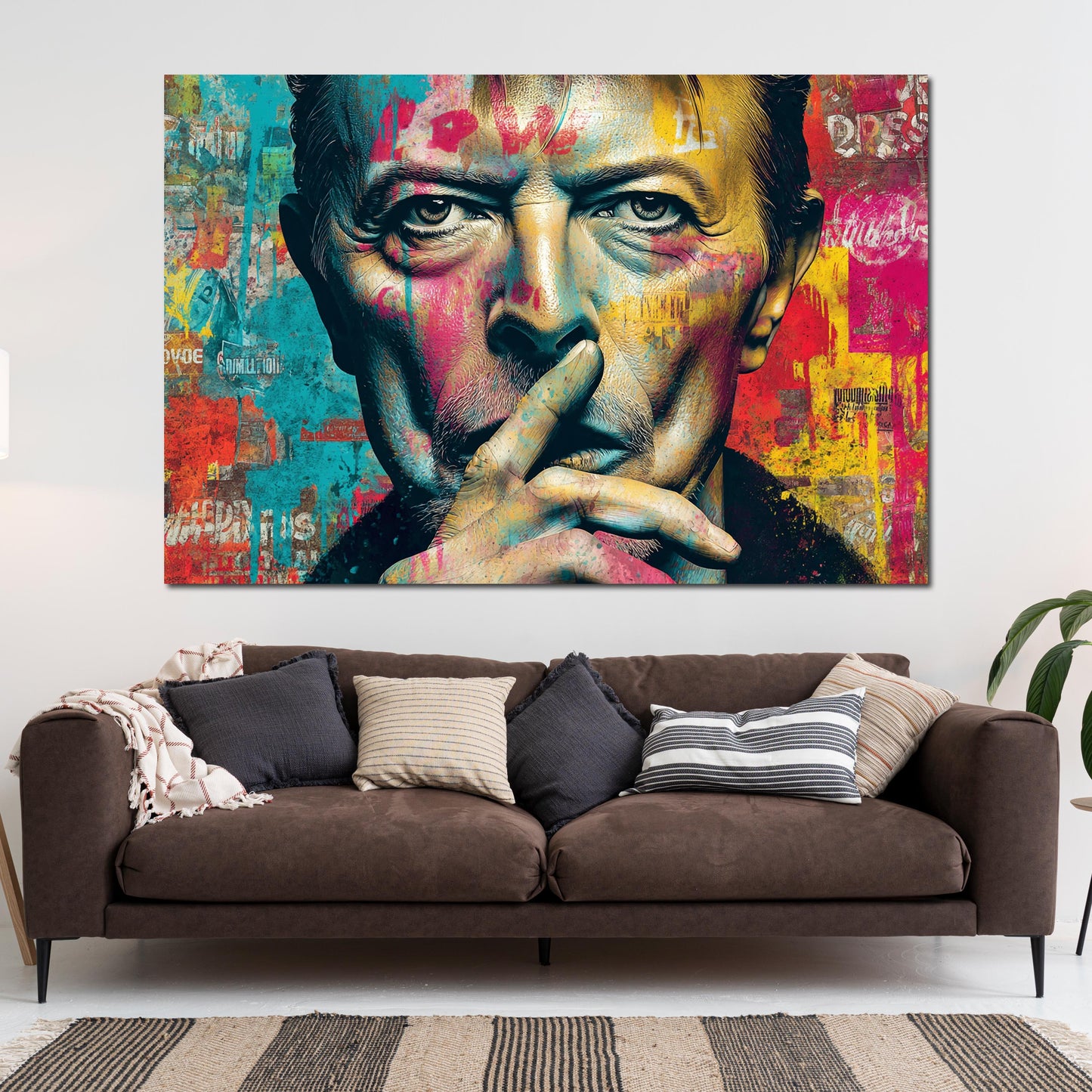 Pop Art Bowie Porträt mit Fingerzeichen Wandbild