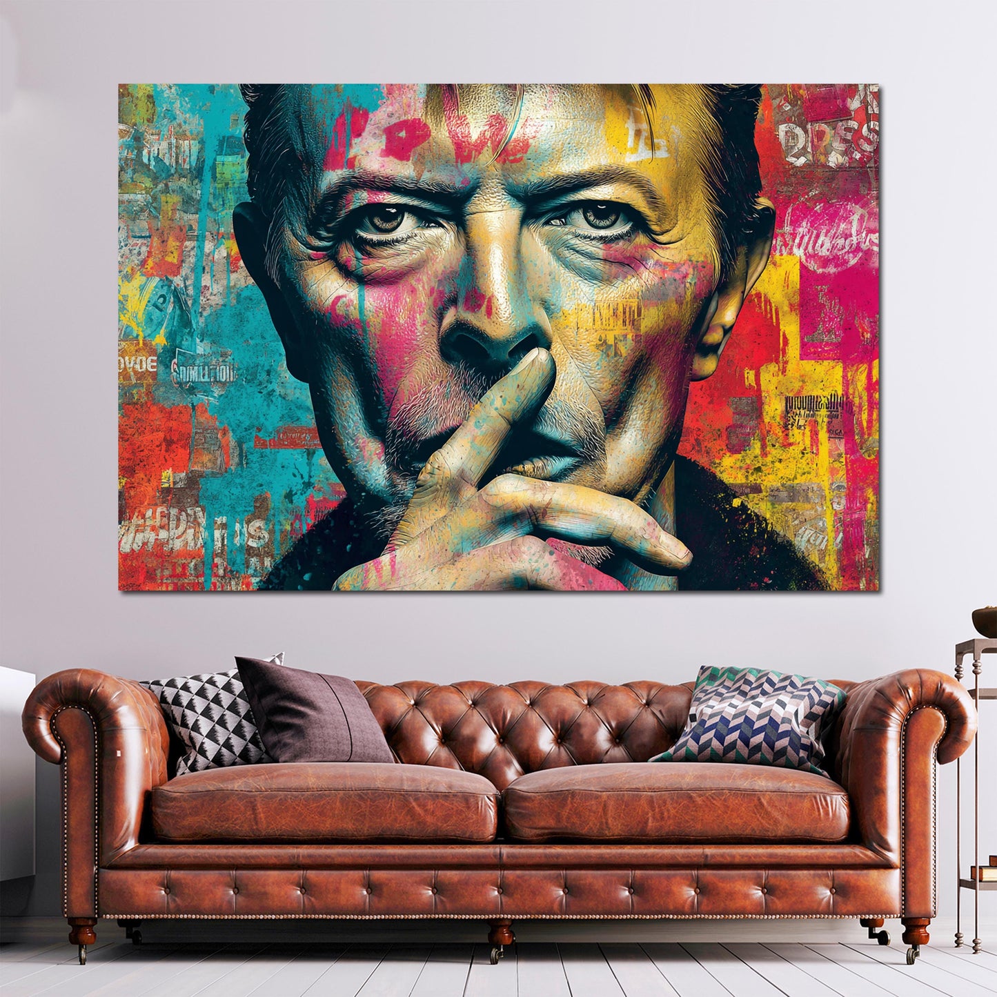 Pop Art Bowie Porträt mit Fingerzeichen Wandbild