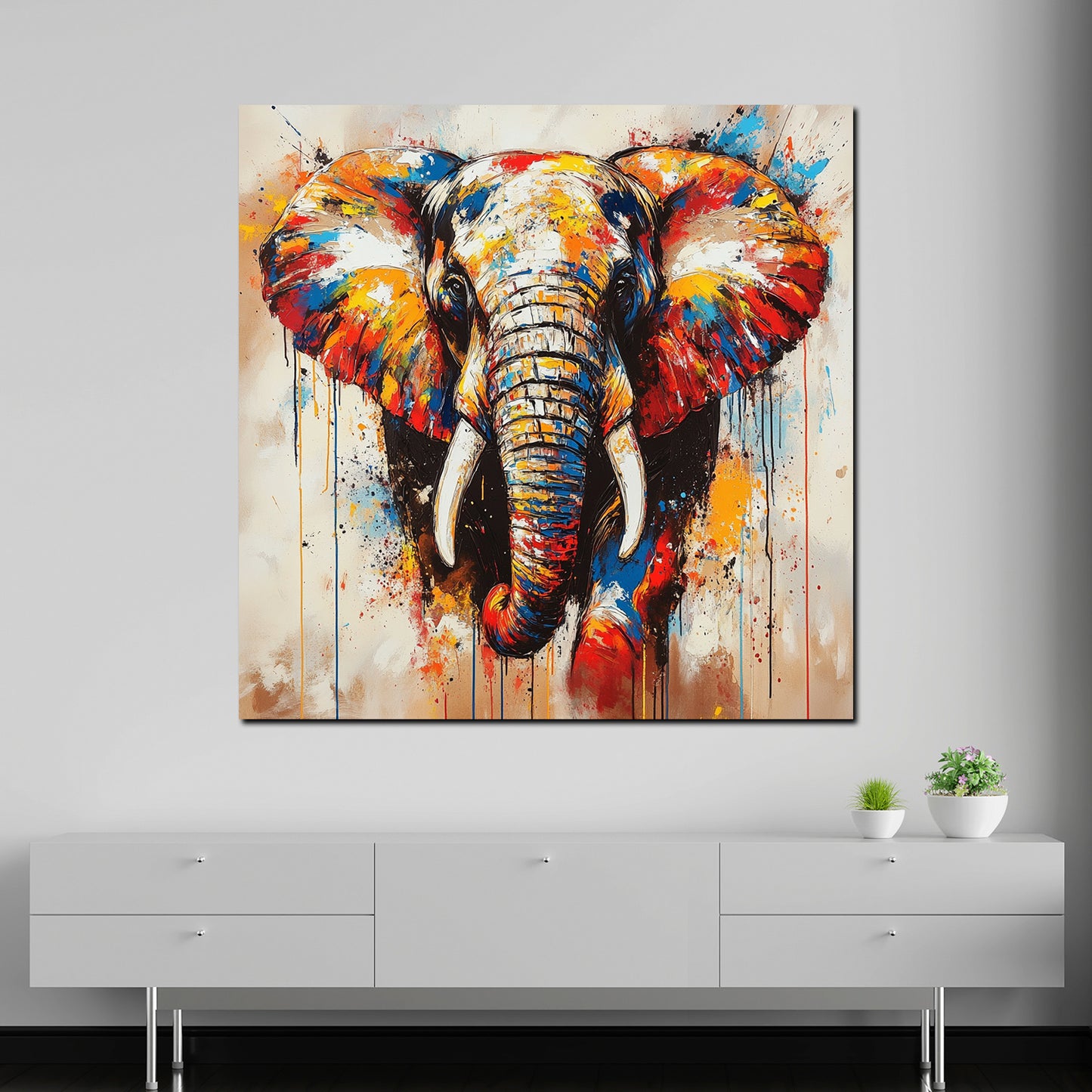Pop Art Elefant farbenfroh ausdrucksstark Wandbild