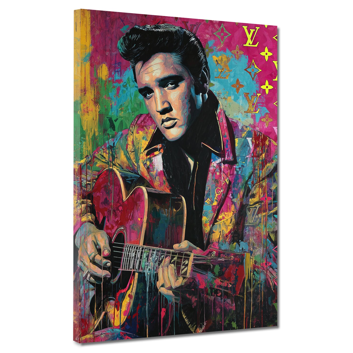 Pop Art Elvis Porträt mit Gitarre Wandbild