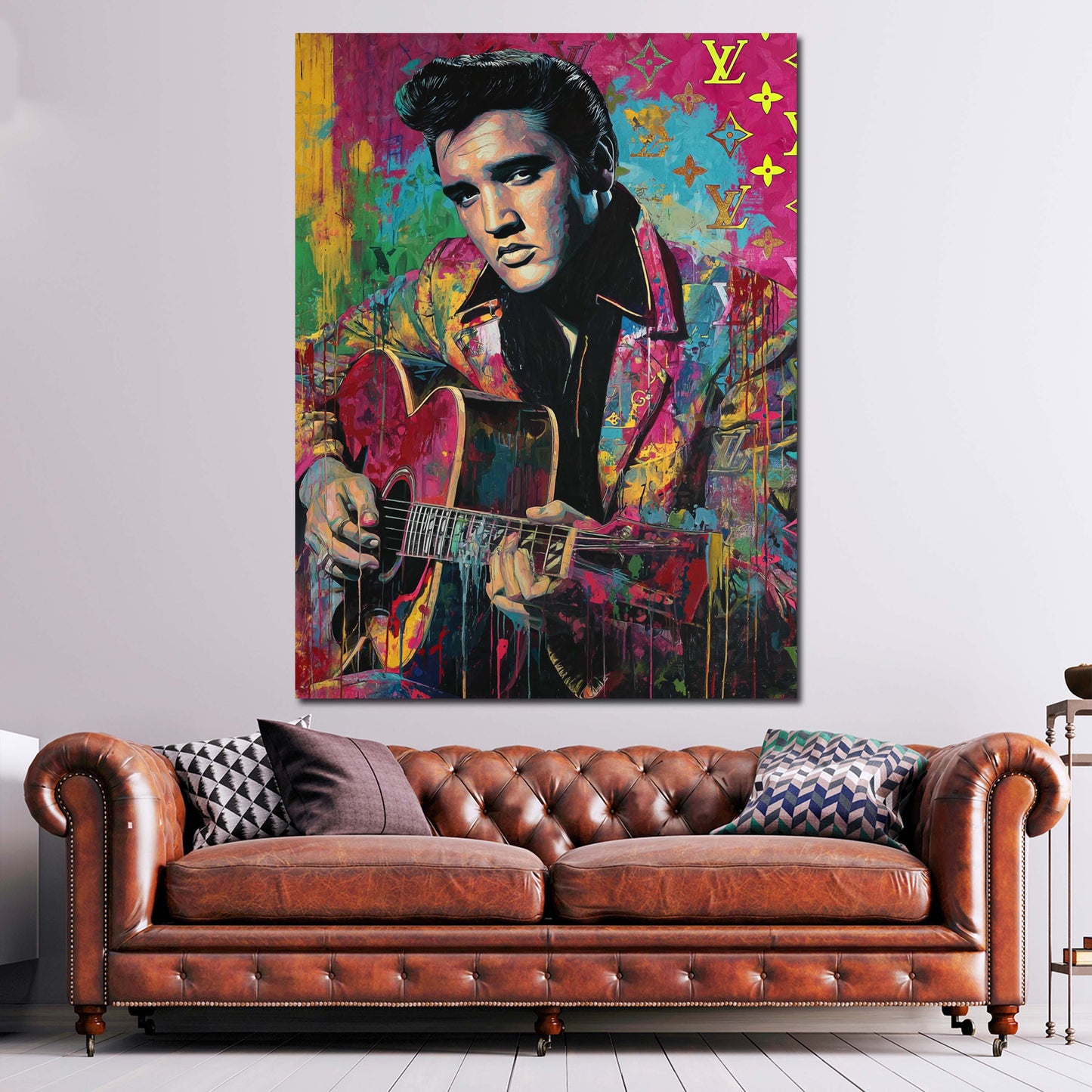 Pop Art Elvis Porträt mit Gitarre Wandbild