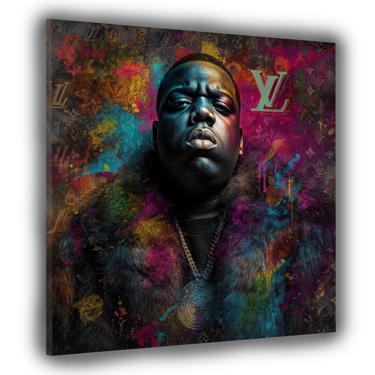 Pop Art Rapper mit Pelzjacke Urban Style Wandbild