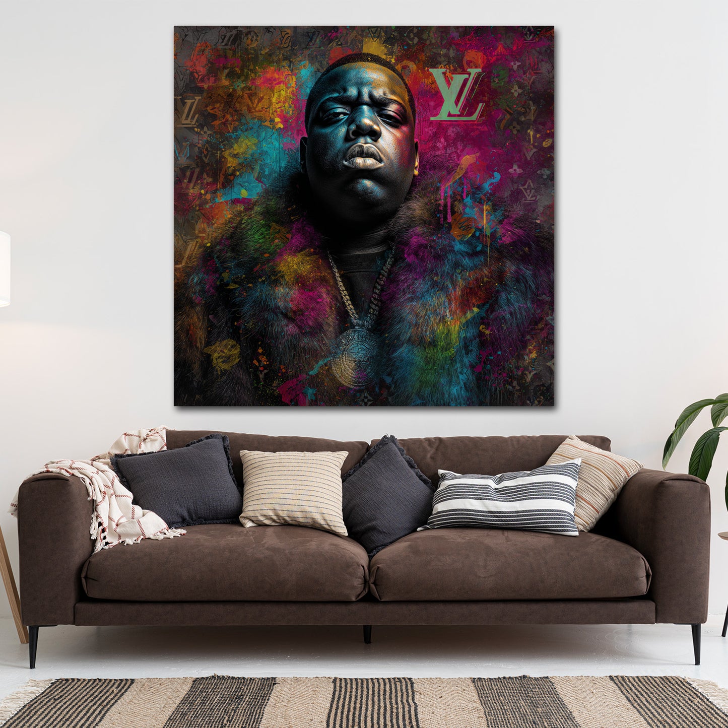 Pop Art Rapper mit Pelzjacke Urban Style Wandbild